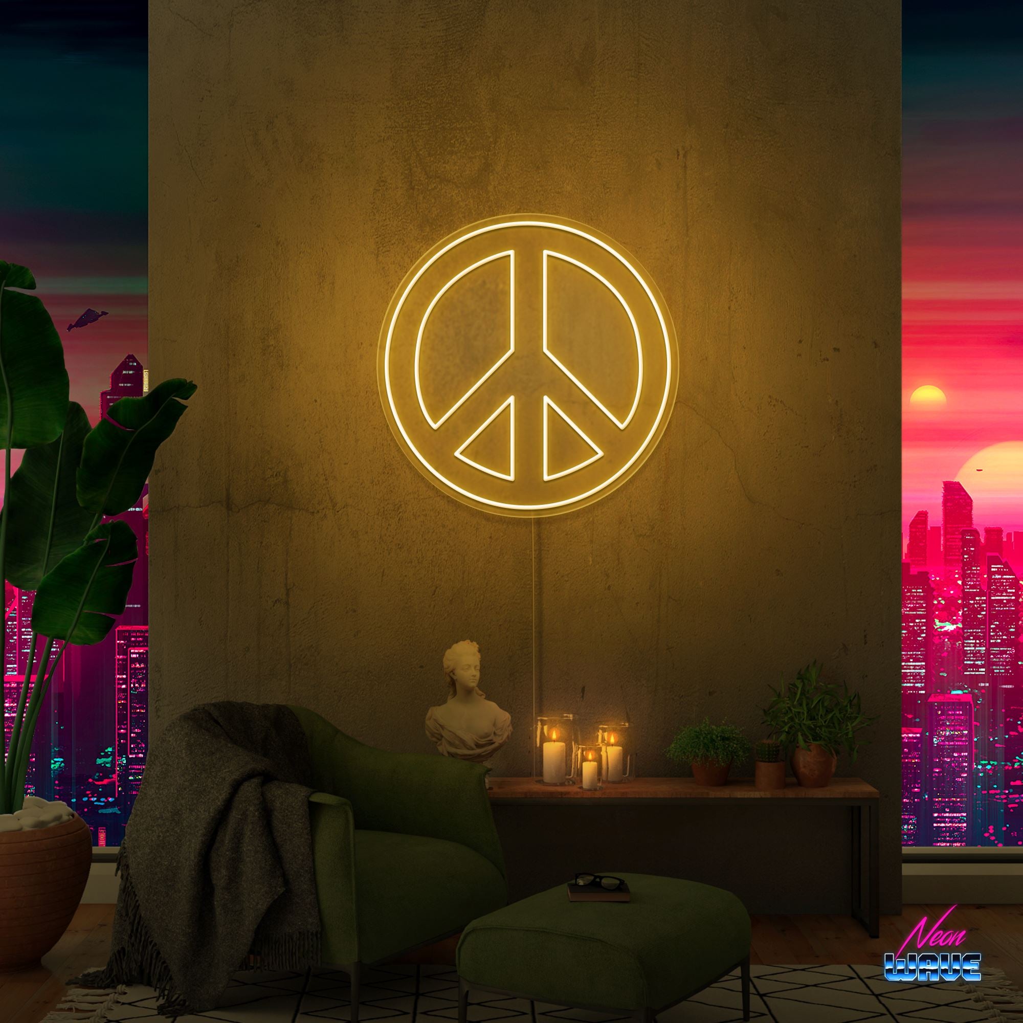 Peace Neon Sign Neonwave.ch 50 cm Gold 