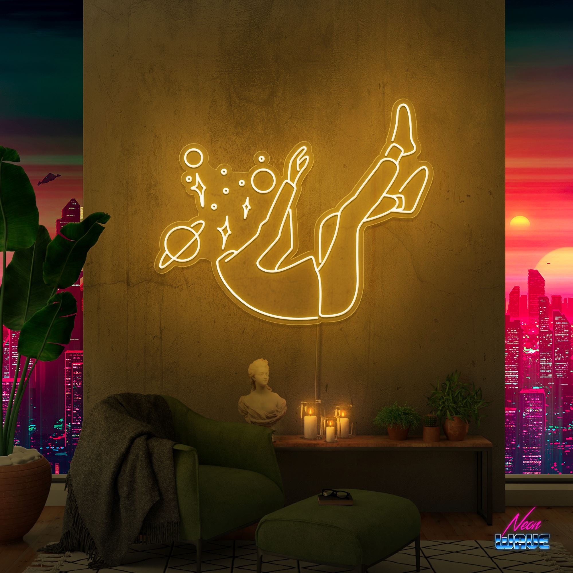 Falling into Space Neon Sign Neonwave.ch 75cm Gold 