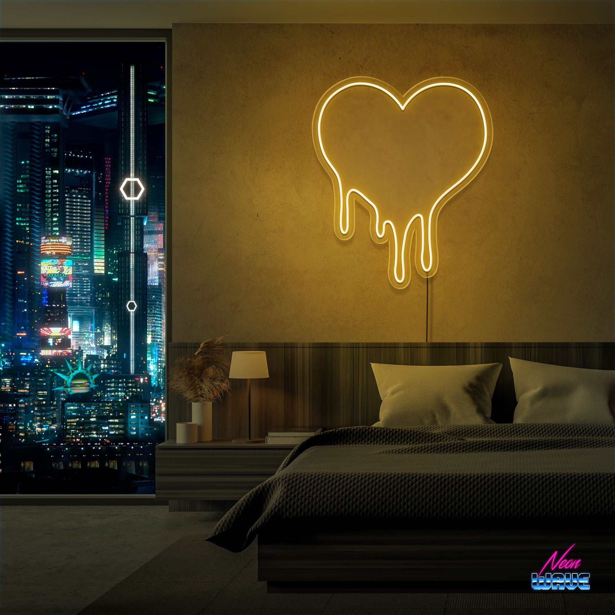 DRIPPING HEART ♡ Neon Sign Neonwave.ch 50cm Gold 