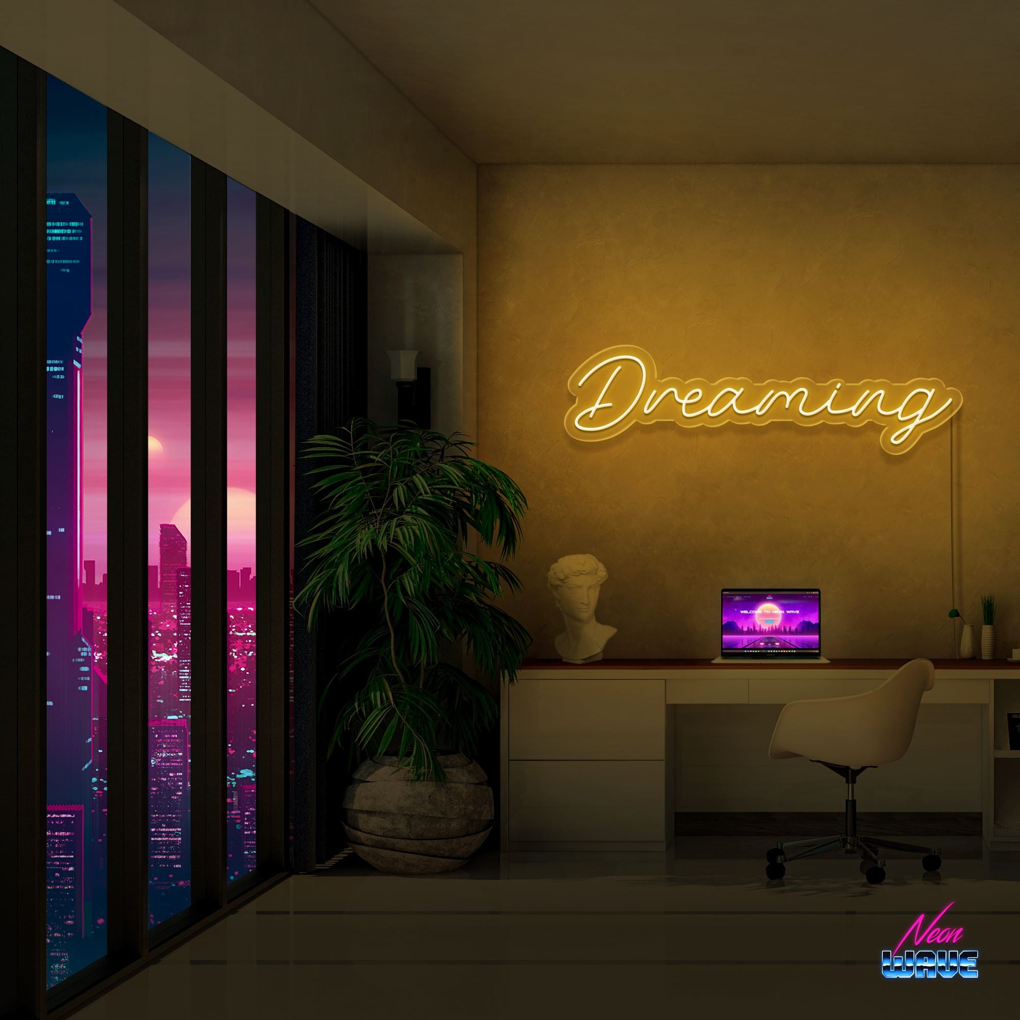 DREAMING Neon Sign Neonwave.ch 75cm Gold 