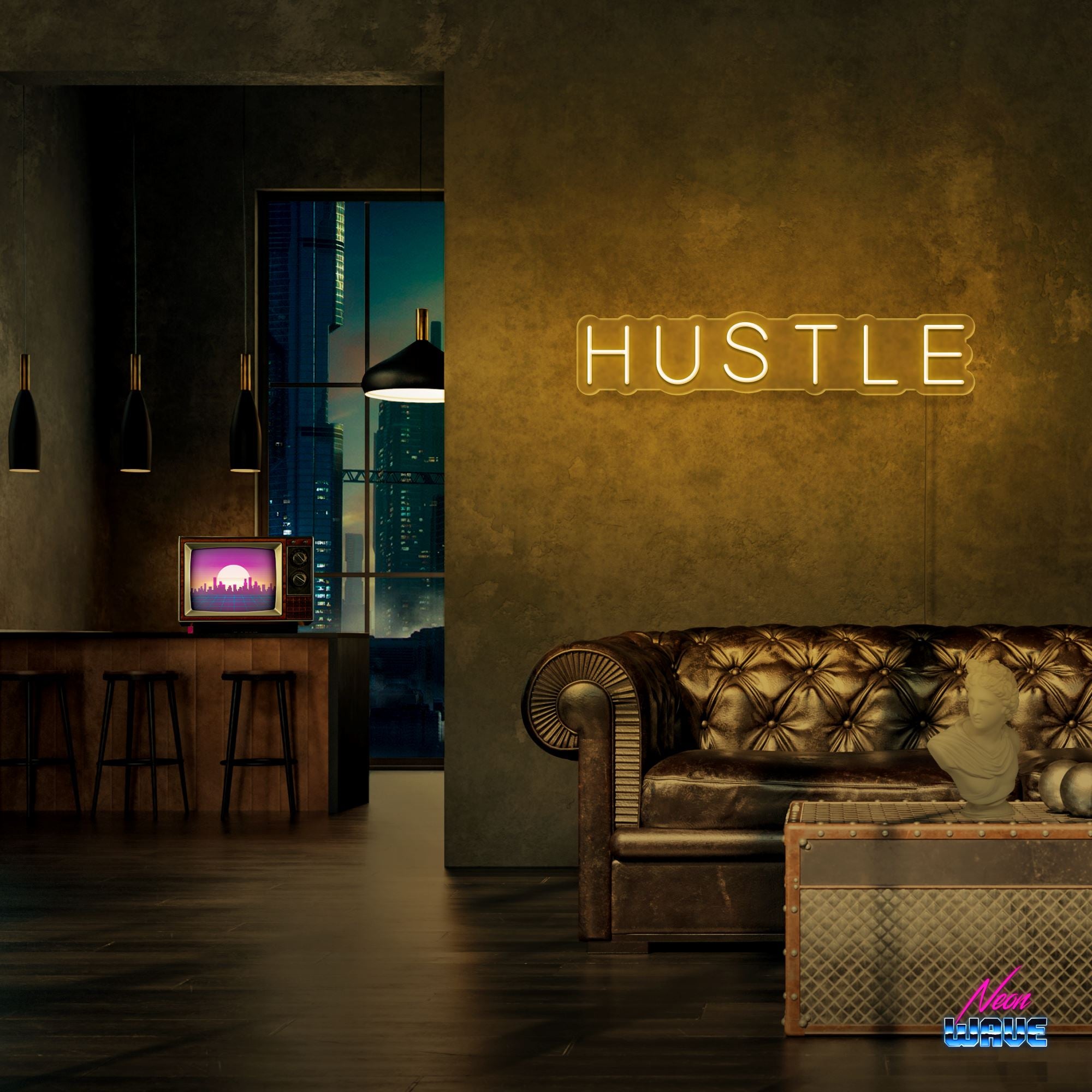Hustle Neon Sign Neonwave.ch 50cm Gold 