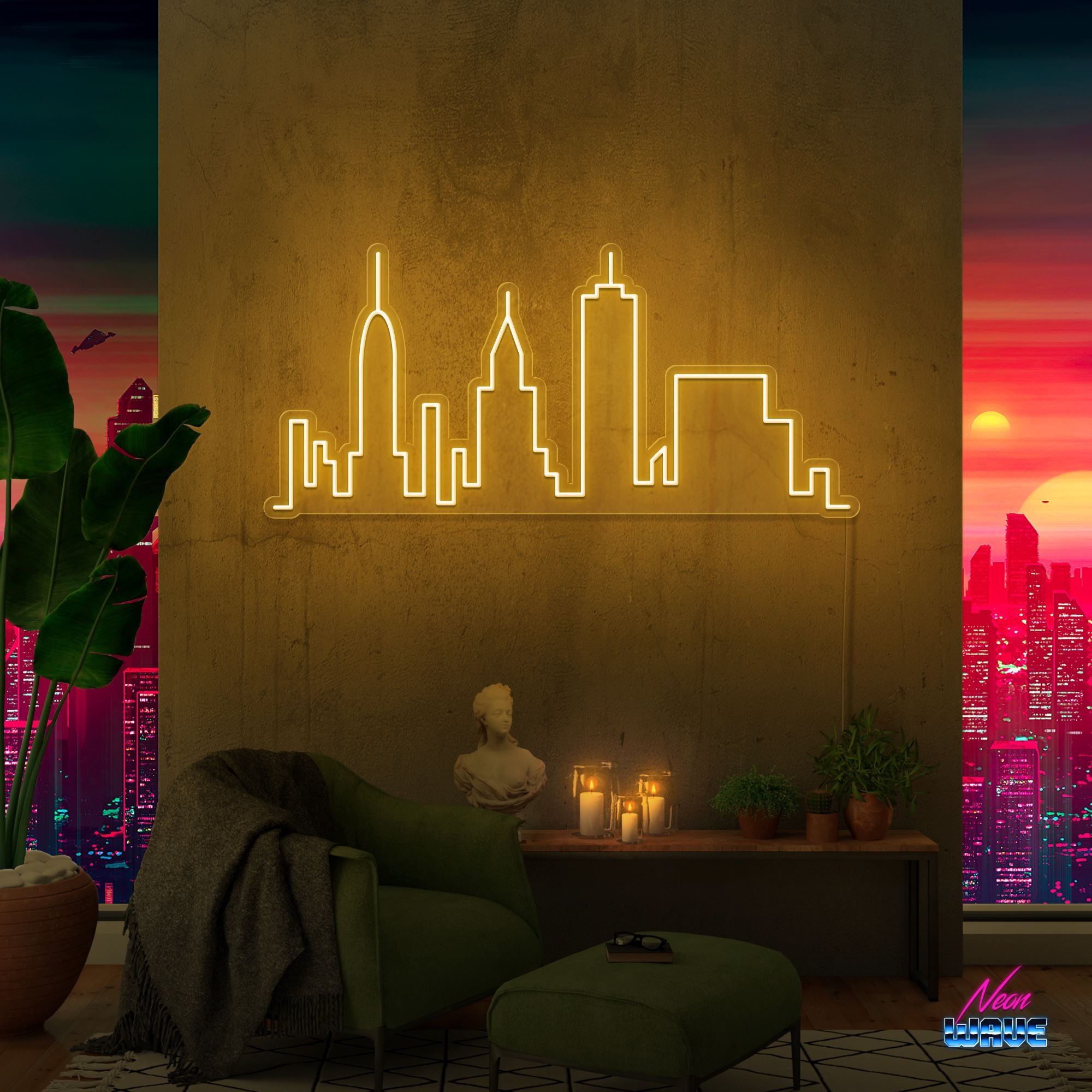 Skyline New York Neon Sign Neonwave.ch 75cm Gold 