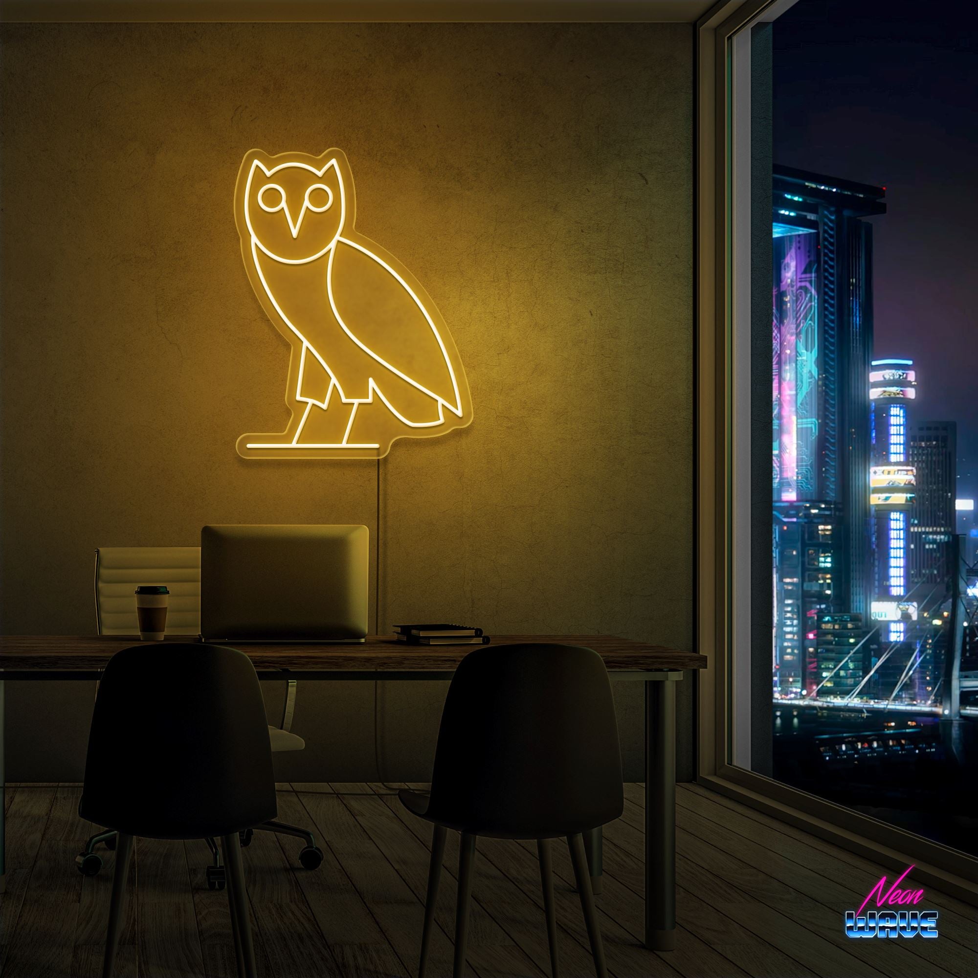 Ovo Owl by "Drake" Neon Sign Neonwave.ch 50cm Gold 