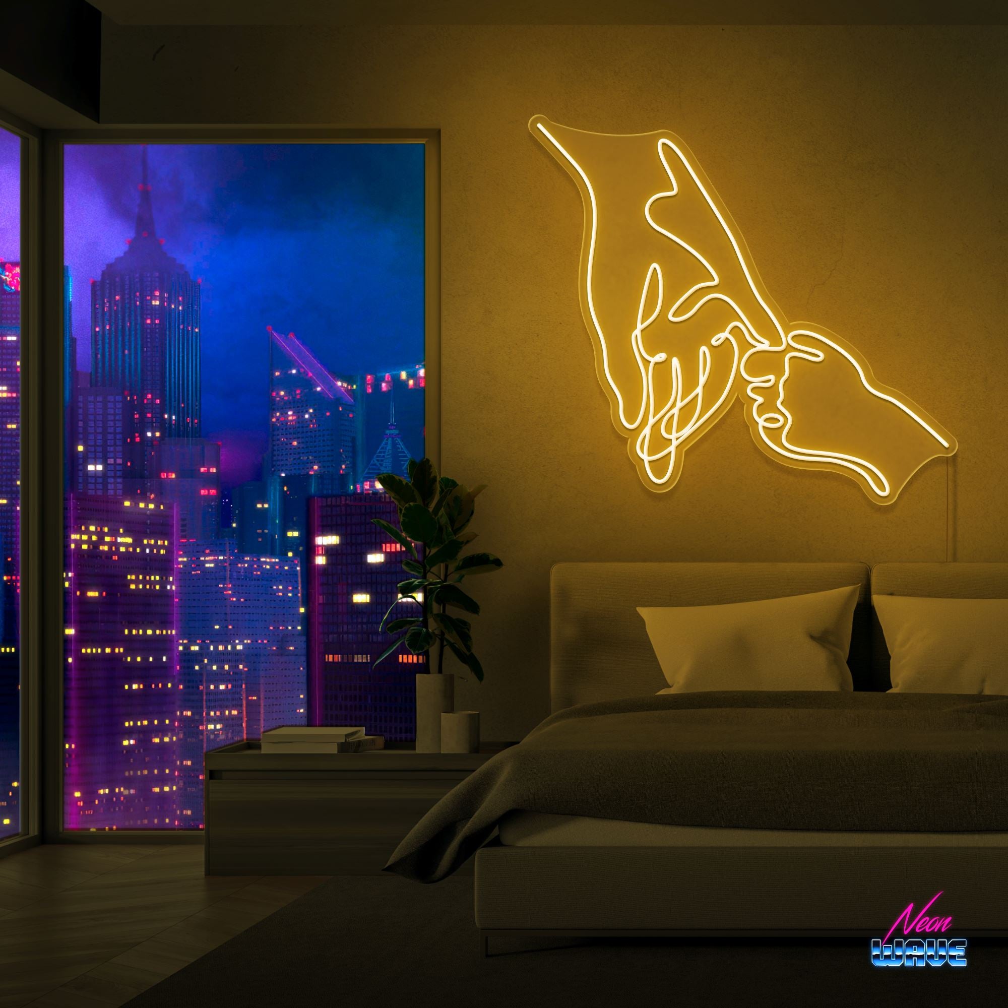 Hold your Hand Neon Sign Neonwave.ch 75 cm Gold 