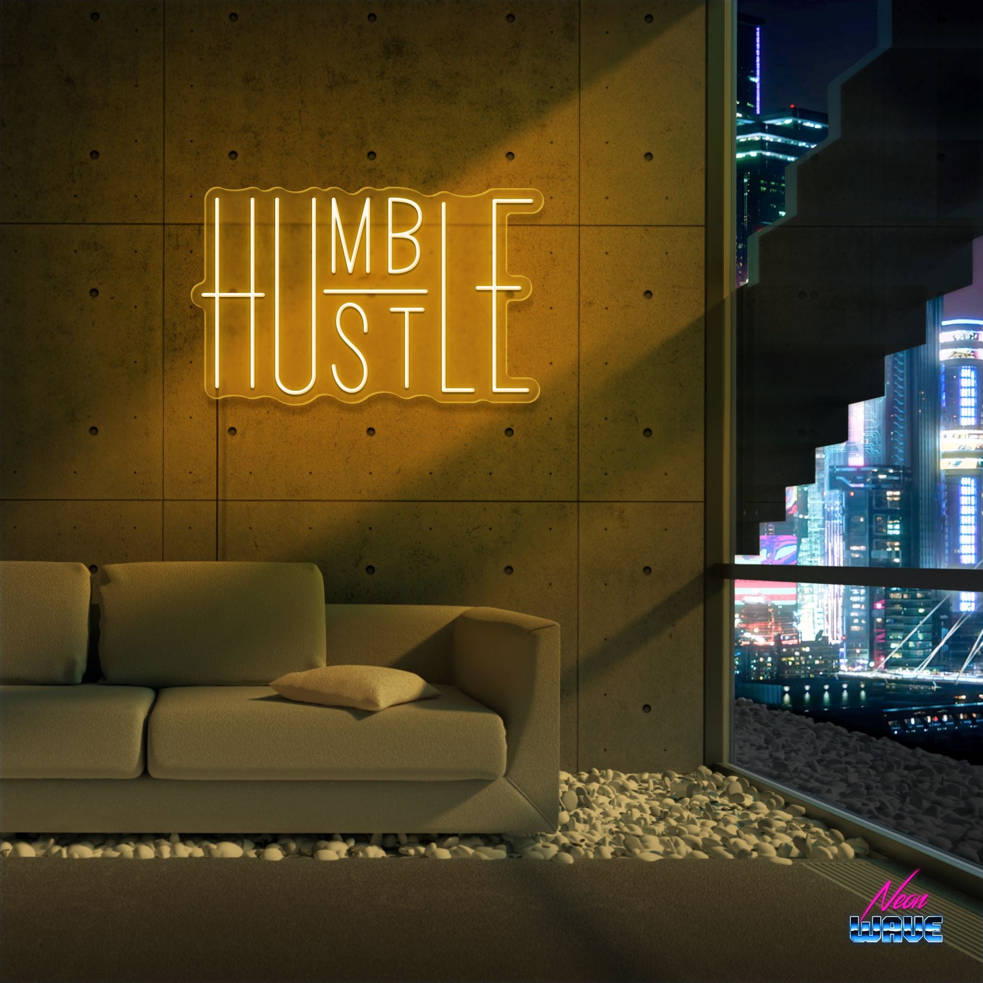 HUMBLE - HUSTLE Neon Sign Neonwave.ch 50cm Gold 