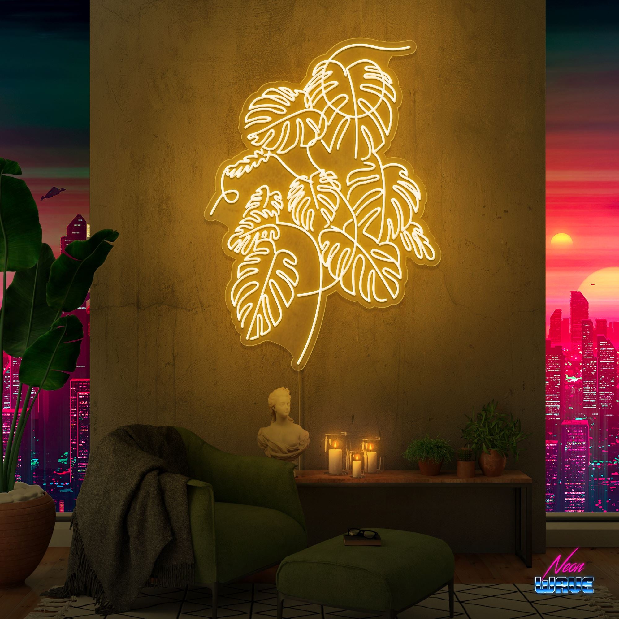 Monstera (150cm) Neon Sign Neonwave.ch Gold 