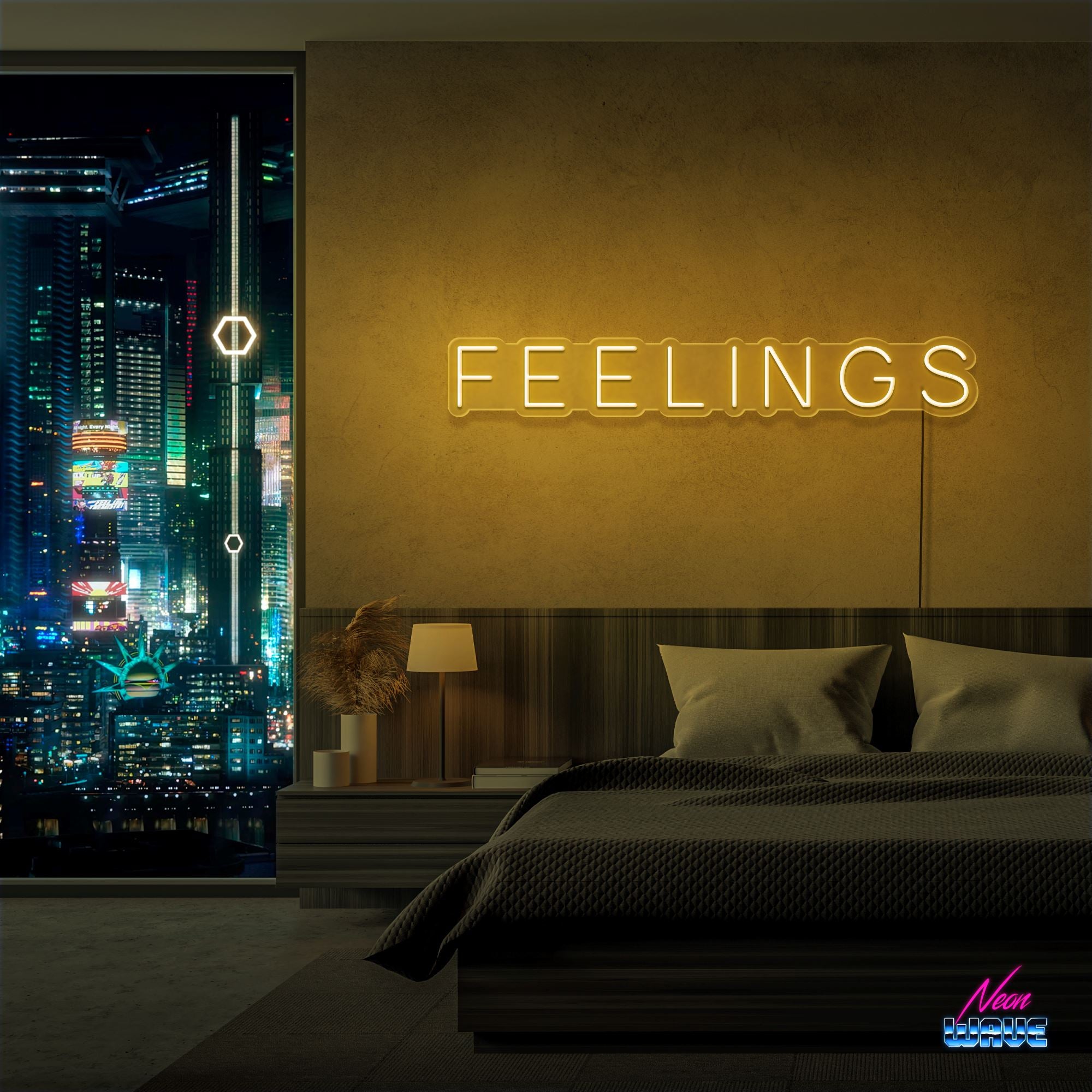 Feelings Neon Sign Neonwave.ch 50cm Gold 