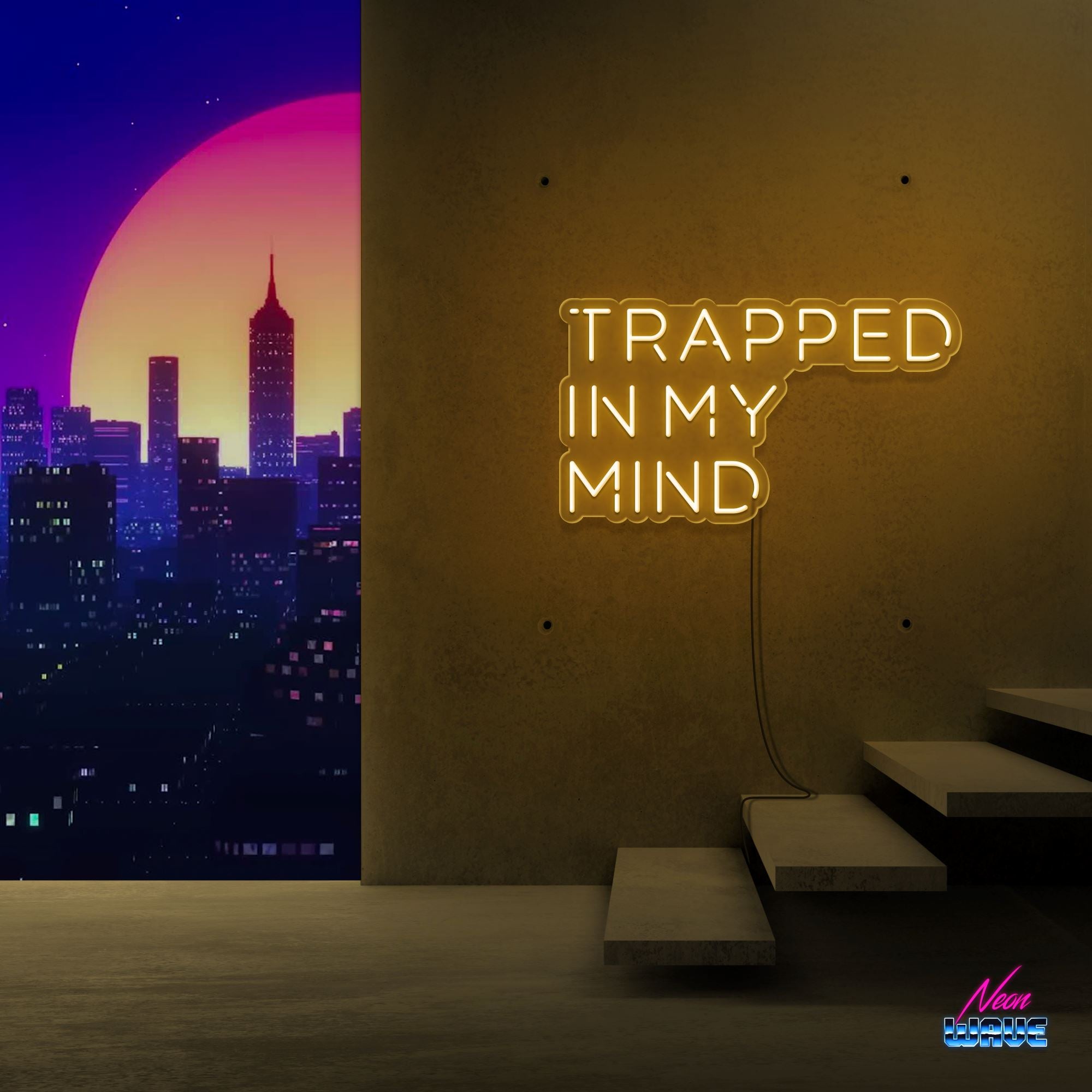 TRAPPED IN MY MIND Neon Sign Neonwave.ch 50cm Gold 