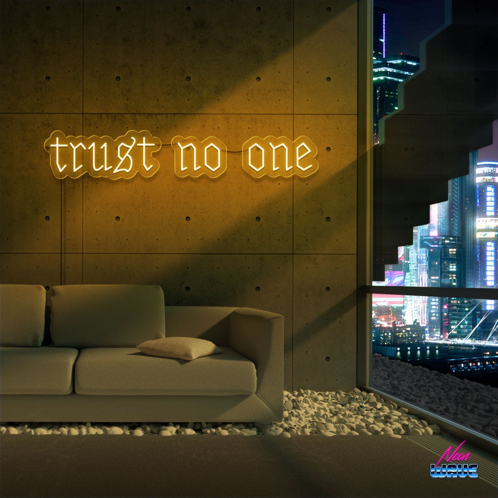 trust no one Neon Sign Neonwave.ch 50cm Gold 