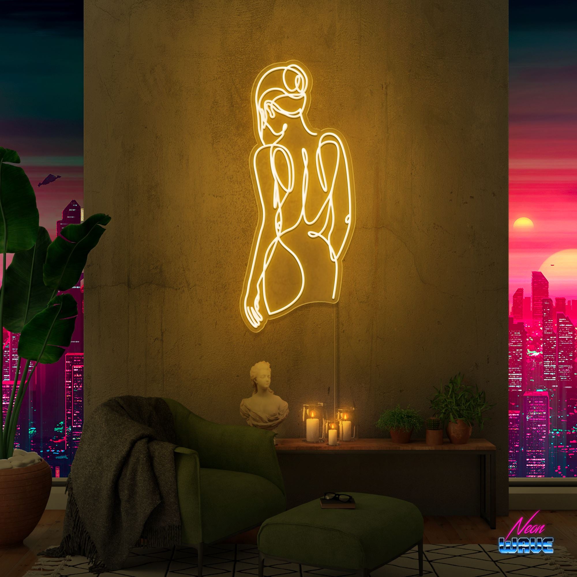 Woman Silhouette Neon Sign Neonwave.ch 150 cm Gold 