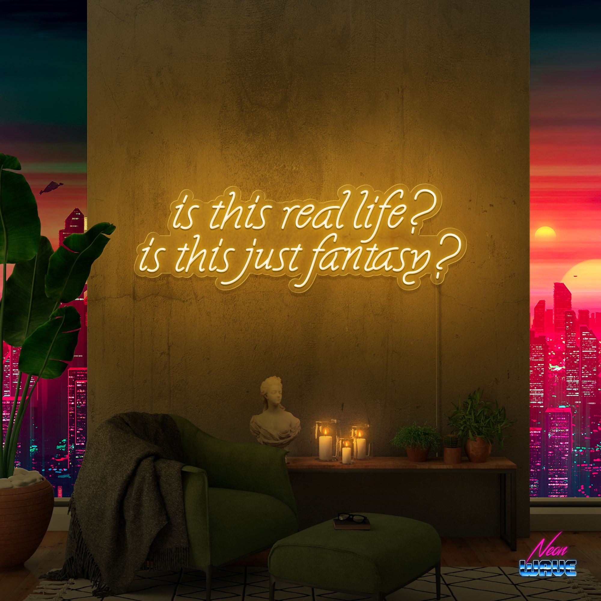 is this real life? is this just fantasy? Neon Sign NEON WAVE 80cm Gold 