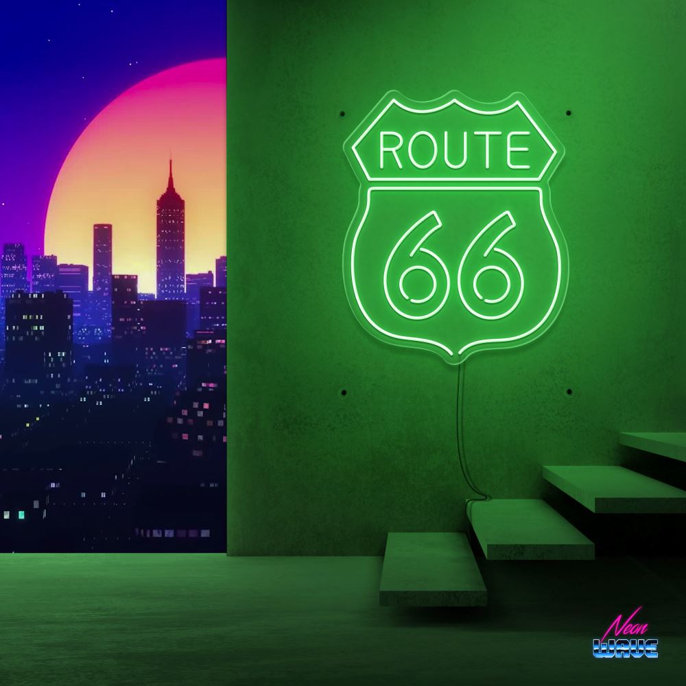 Route 66 Neon Sign Neonwave.ch 50cm Grün 