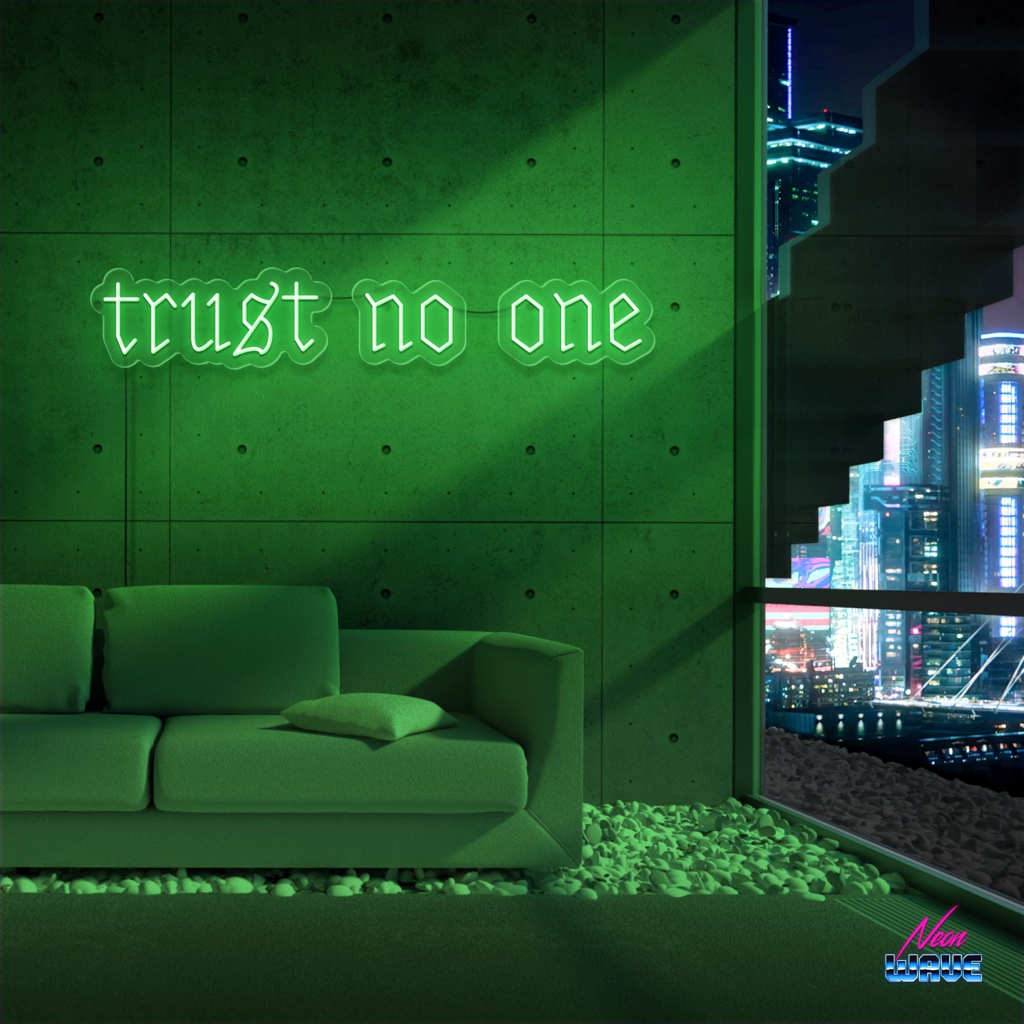 trust no one Neon Sign Neonwave.ch 50cm Grün 