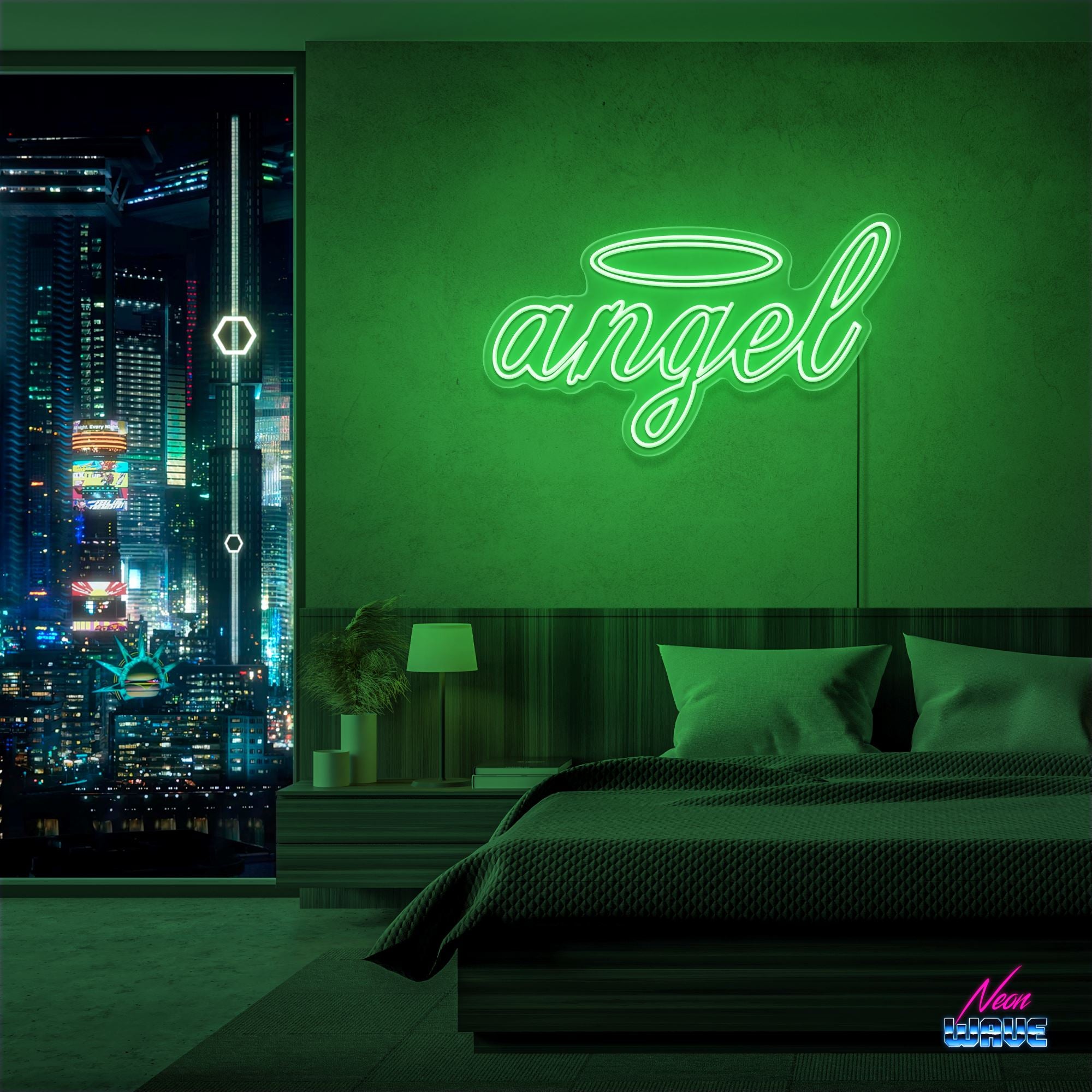 Angel Neon Sign Neonwave.ch 75cm Grün 