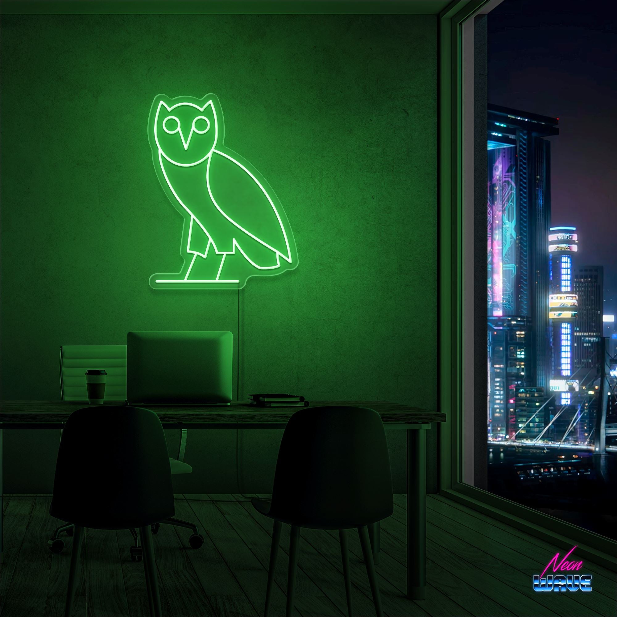 Ovo Owl by "Drake" Neon Sign Neonwave.ch 50cm Grün 