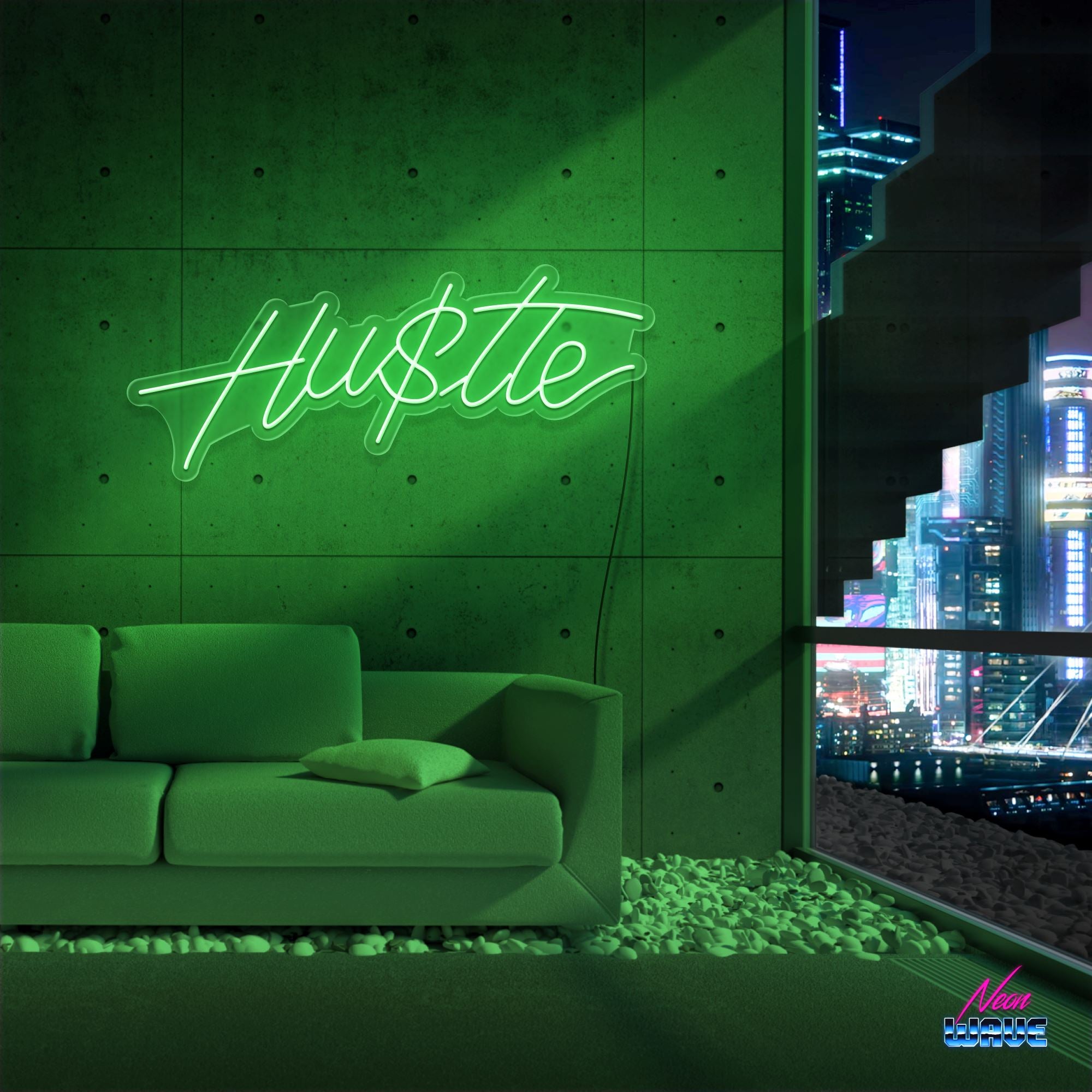 HUSTLE IS REAL Neon Sign Neonwave.ch 50cm Grün 