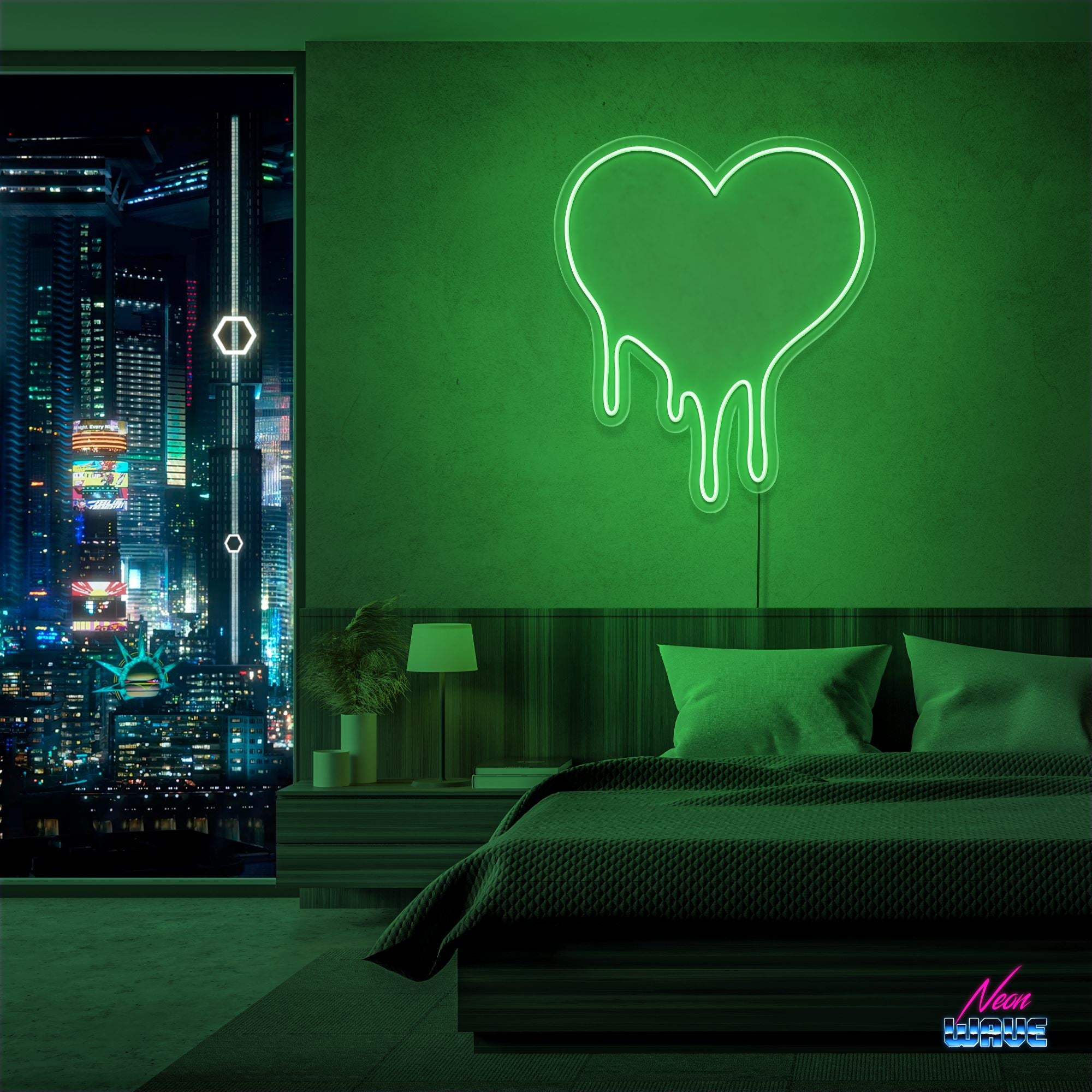 DRIPPING HEART ♡ Neon Sign Neonwave.ch 50cm Grün 