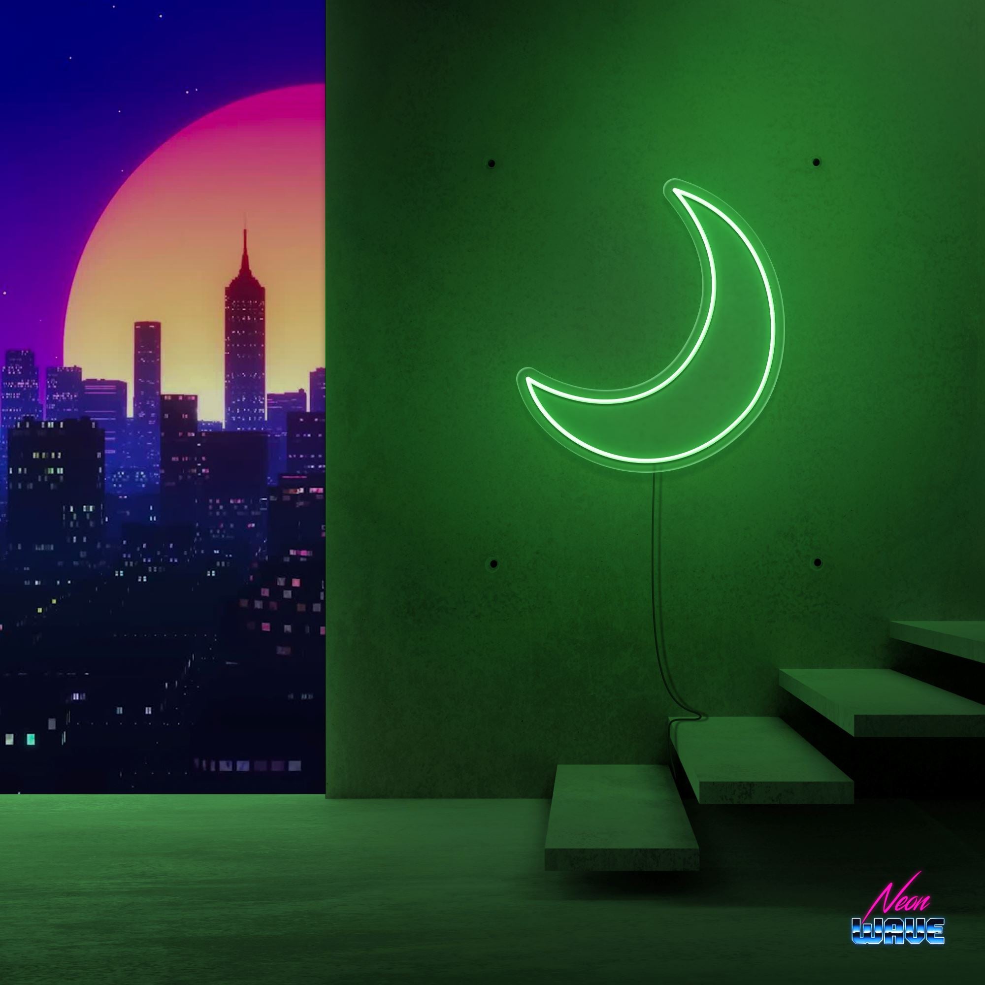 Moon Neon Sign Neonwave.ch 50cm Grün 