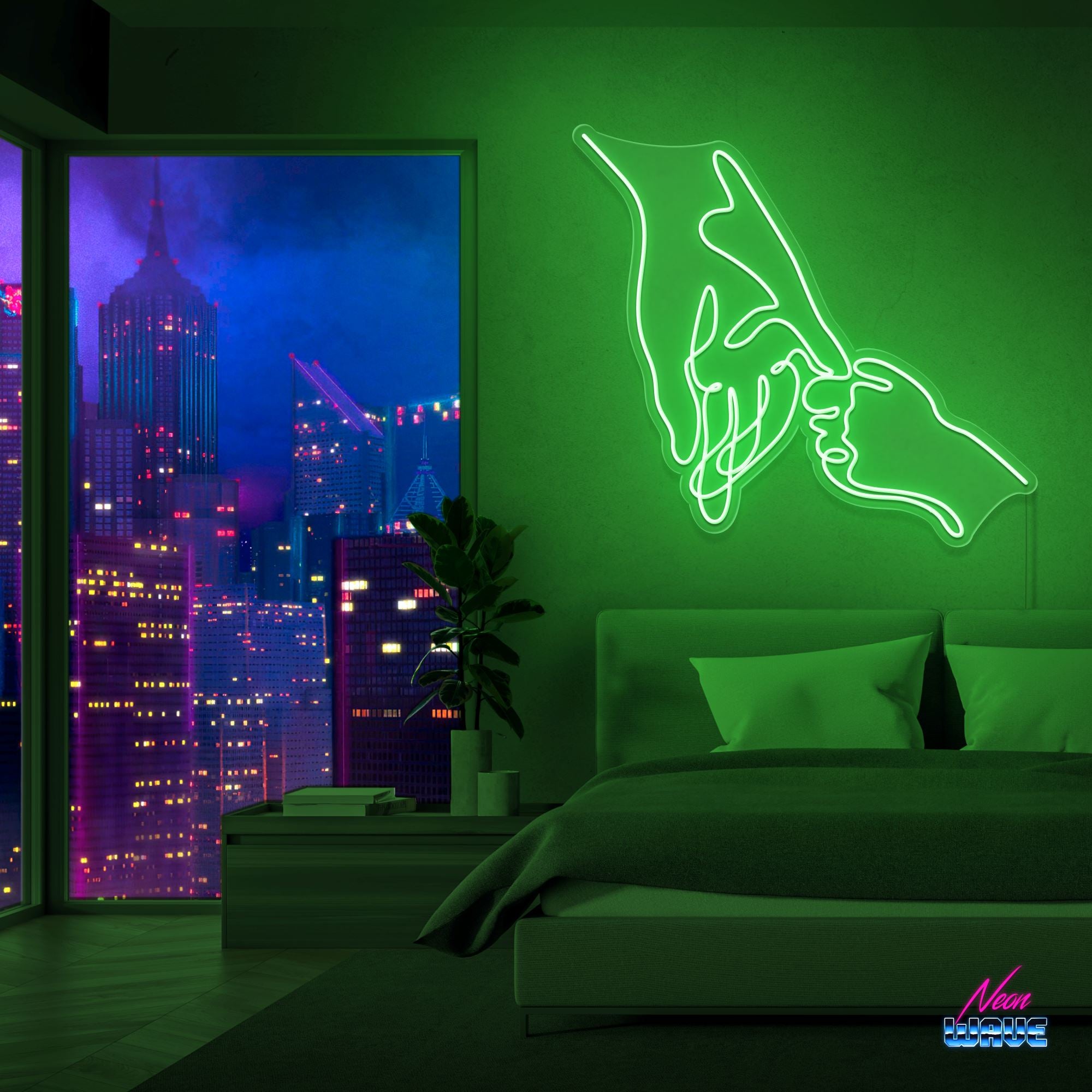 Hold your Hand Neon Sign Neonwave.ch 75 cm Grün 
