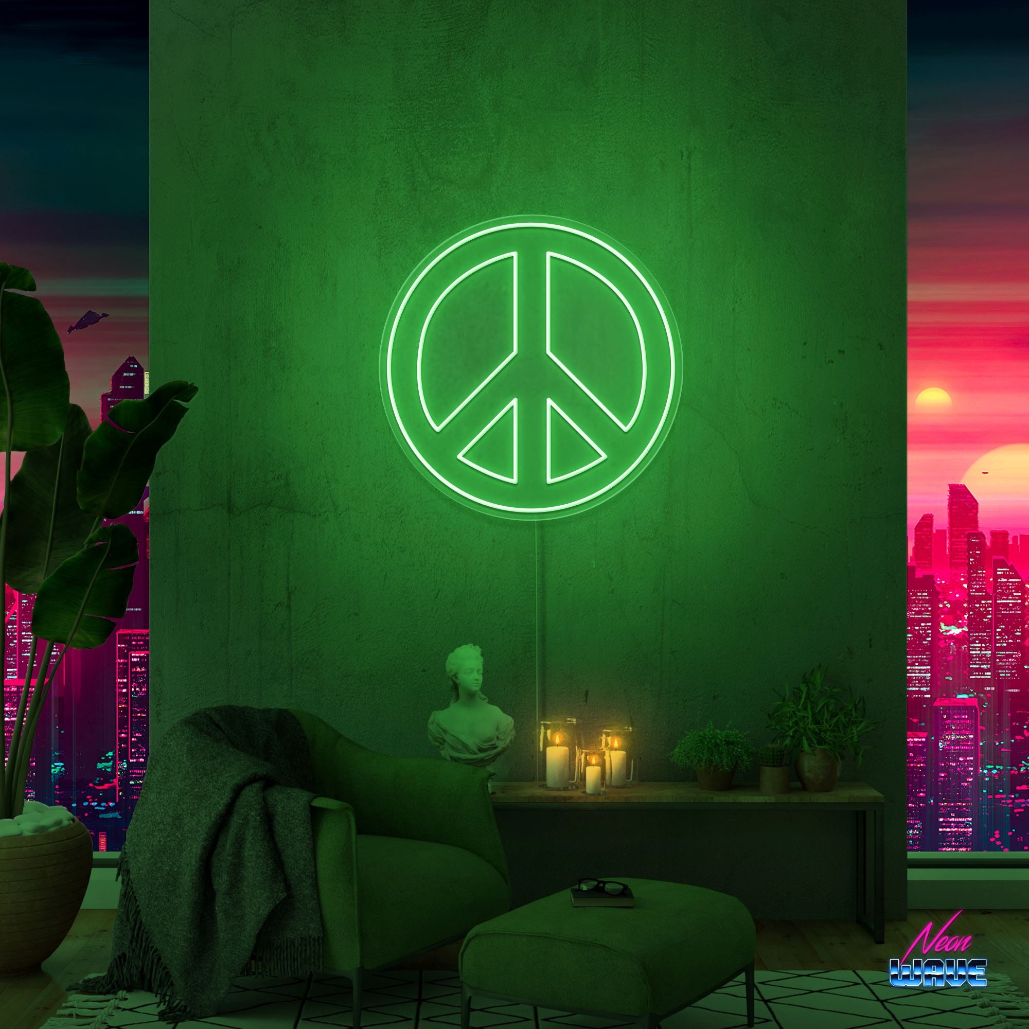 Peace Neon Sign Neonwave.ch 50 cm Grün 