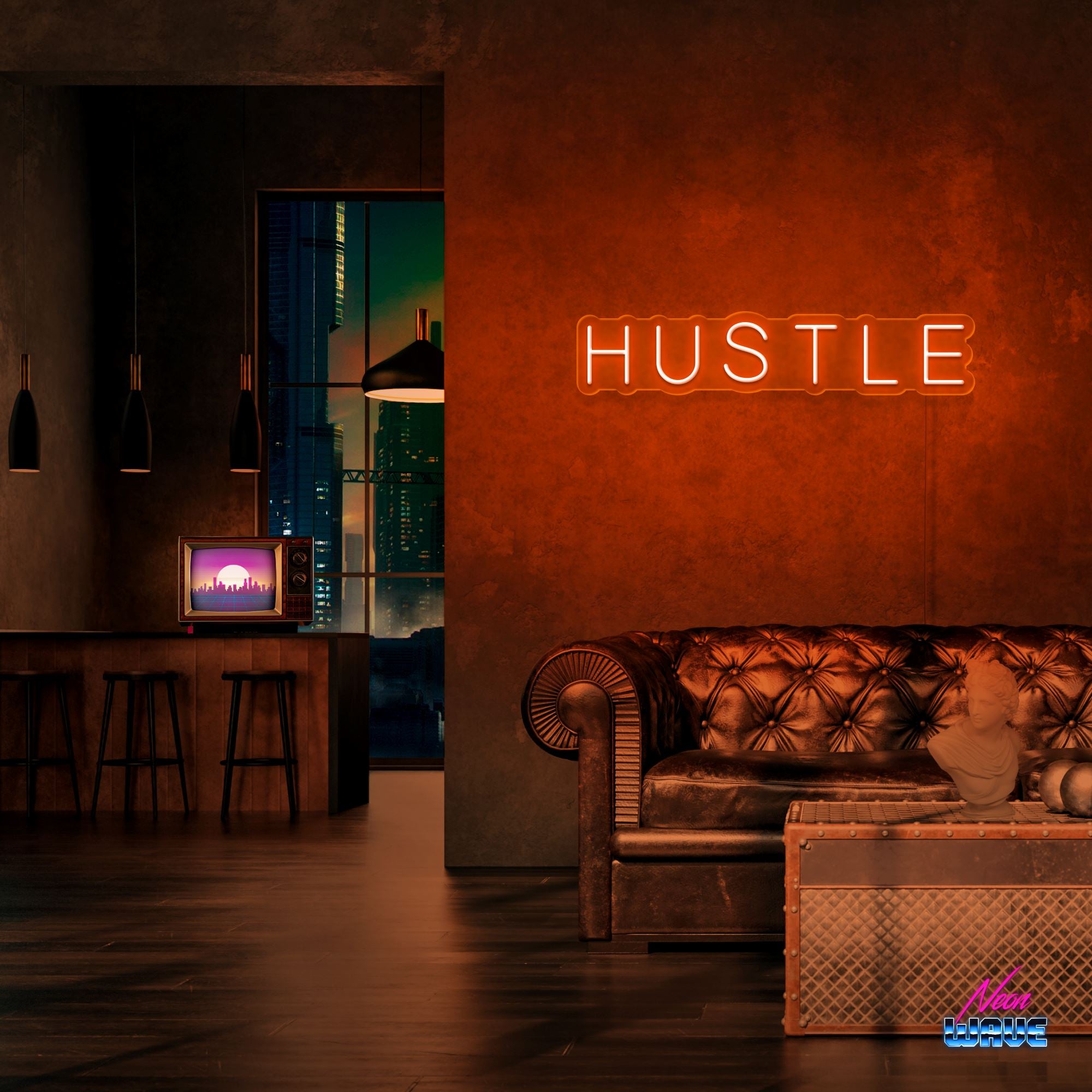 Hustle Neon Sign Neonwave.ch 50cm Orange 
