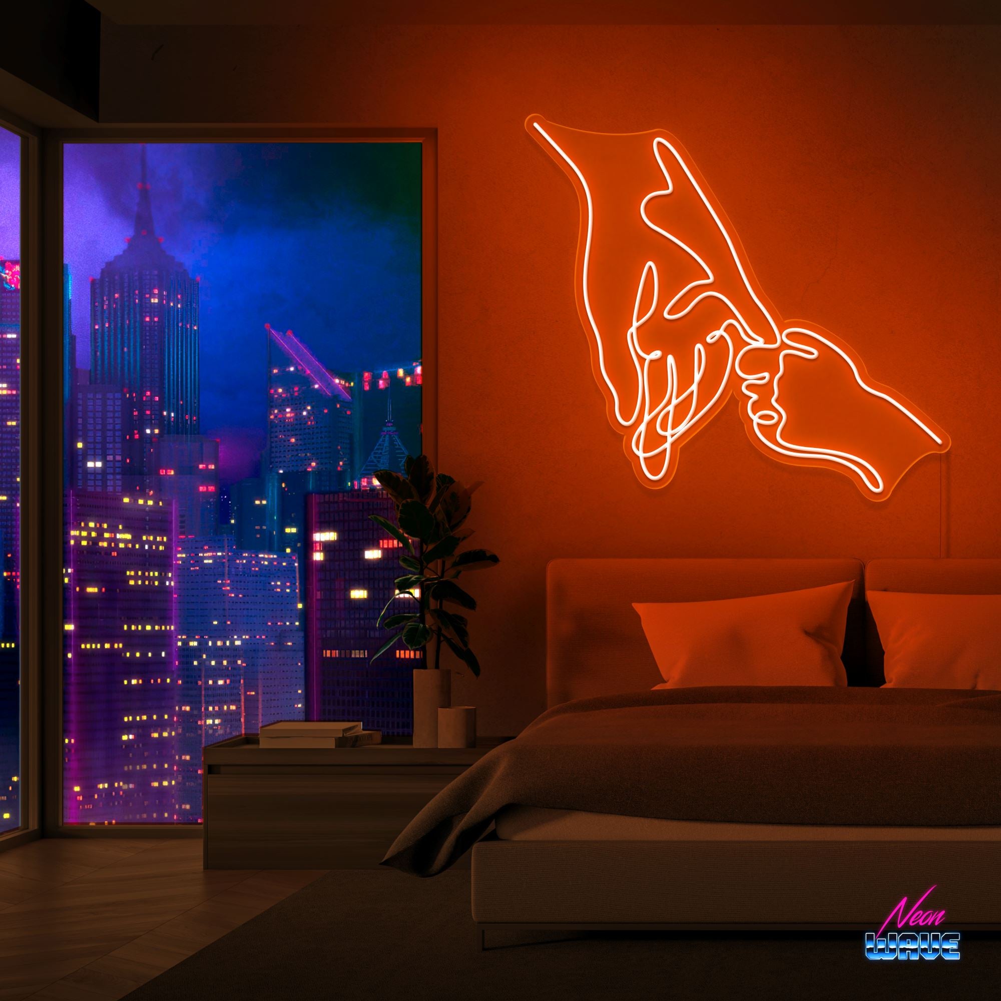 Hold your Hand Neon Sign Neonwave.ch 75 cm Orange 