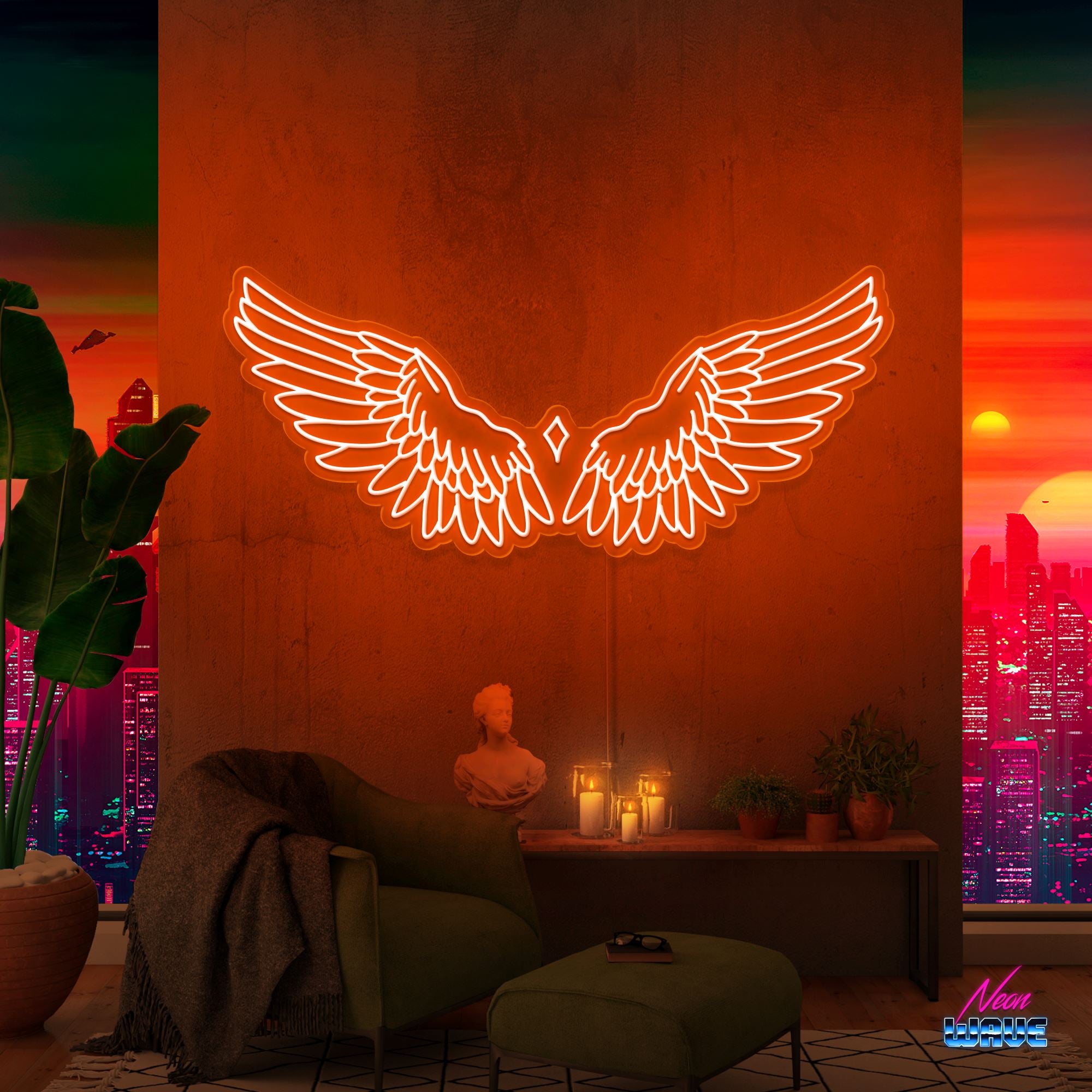 Wings Neon Sign Neonwave.ch 100 cm Orange 