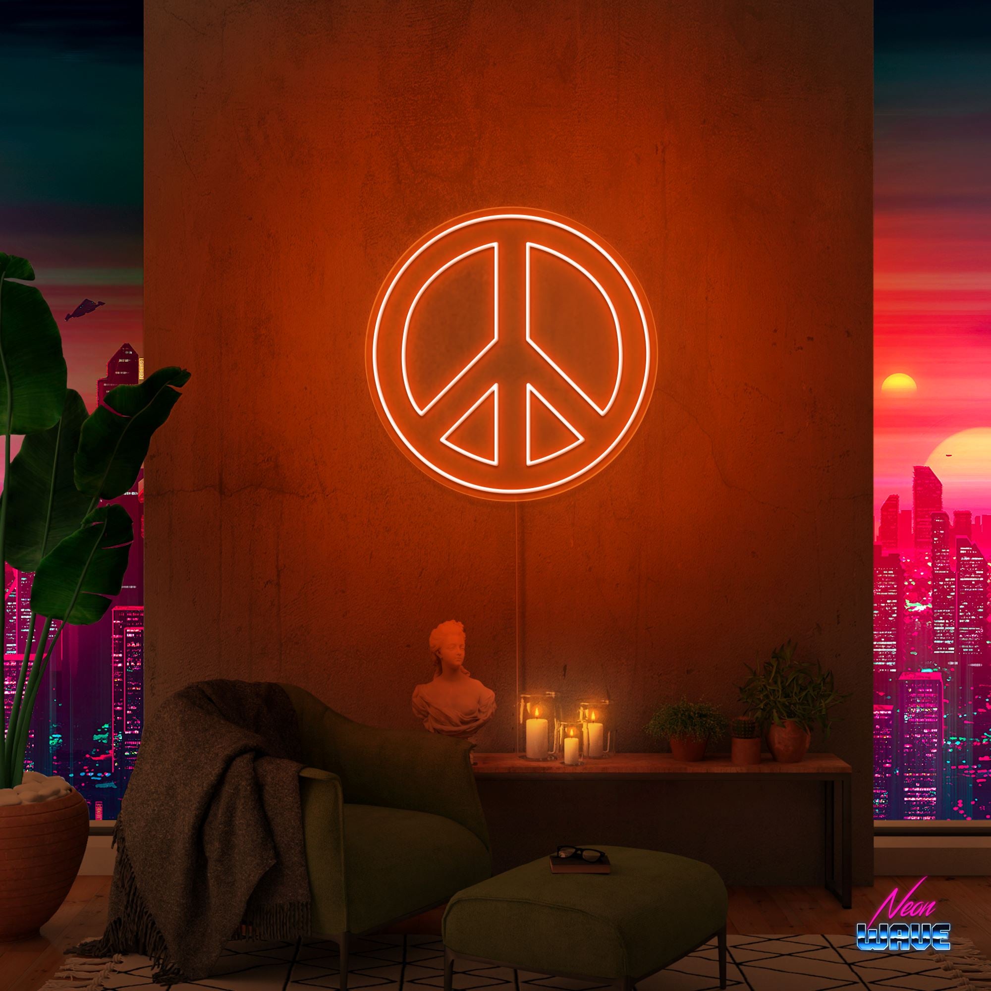 Peace Neon Sign Neonwave.ch 50 cm Orange 