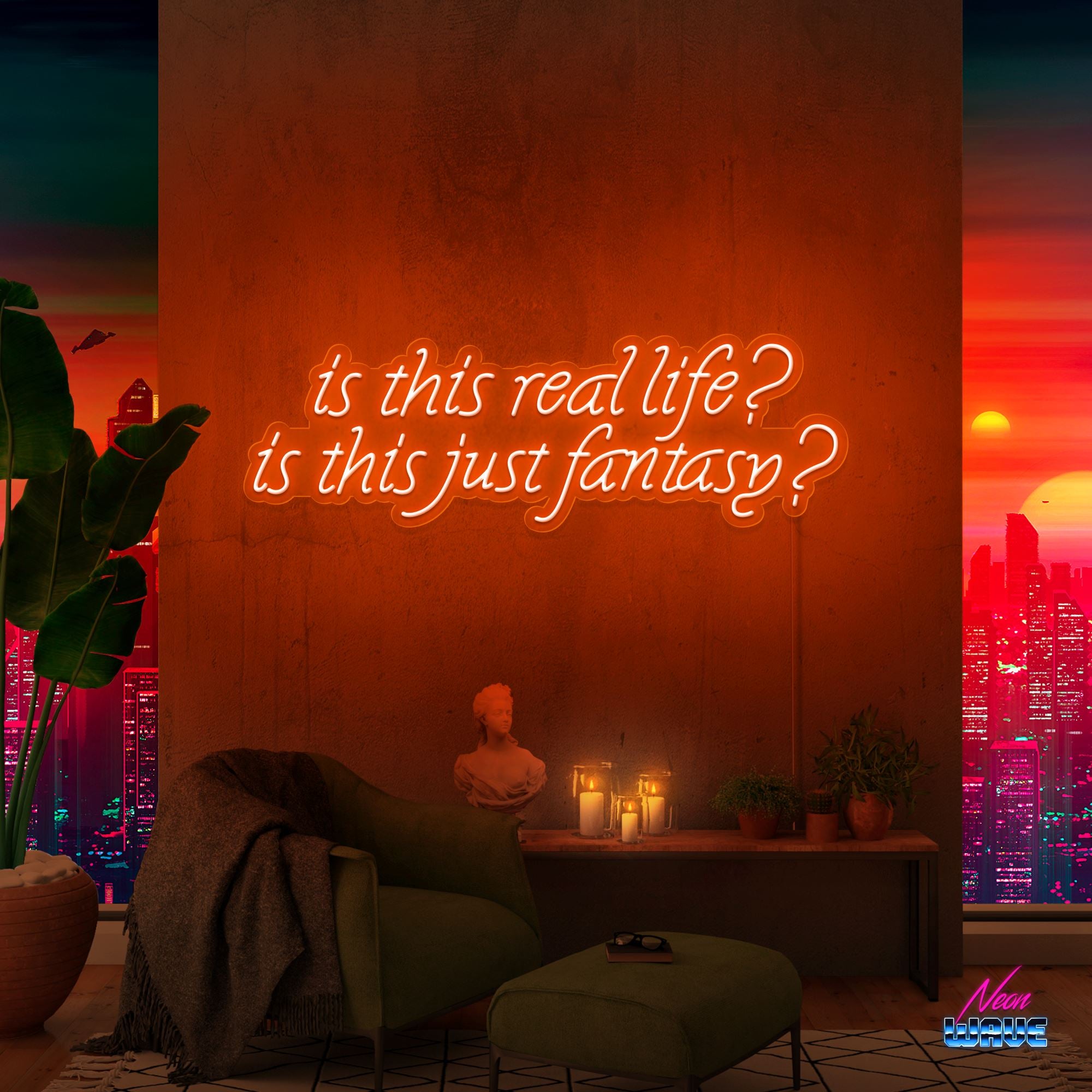 is this real life? is this just fantasy? Neon Sign NEON WAVE 80cm Orange 