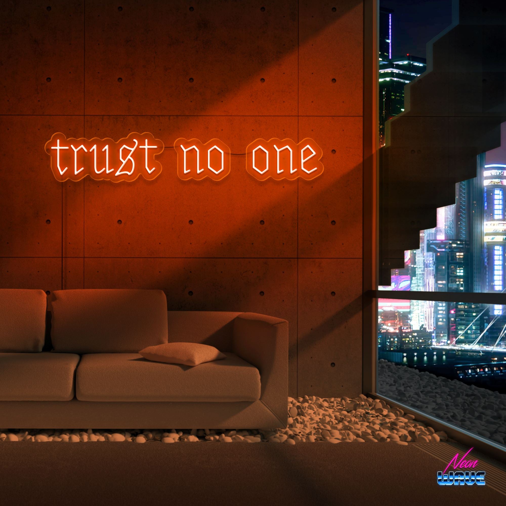 trust no one Neon Sign Neonwave.ch 50cm Orange 