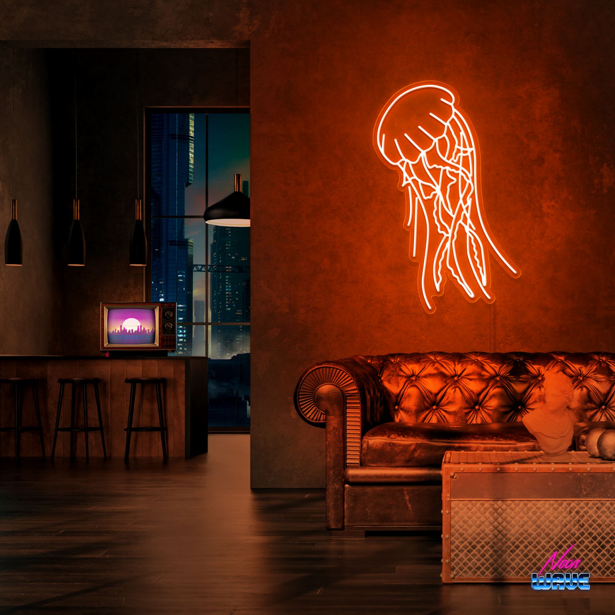 Jellyfish Neon Sign Neonwave.ch 75 cm Orange 