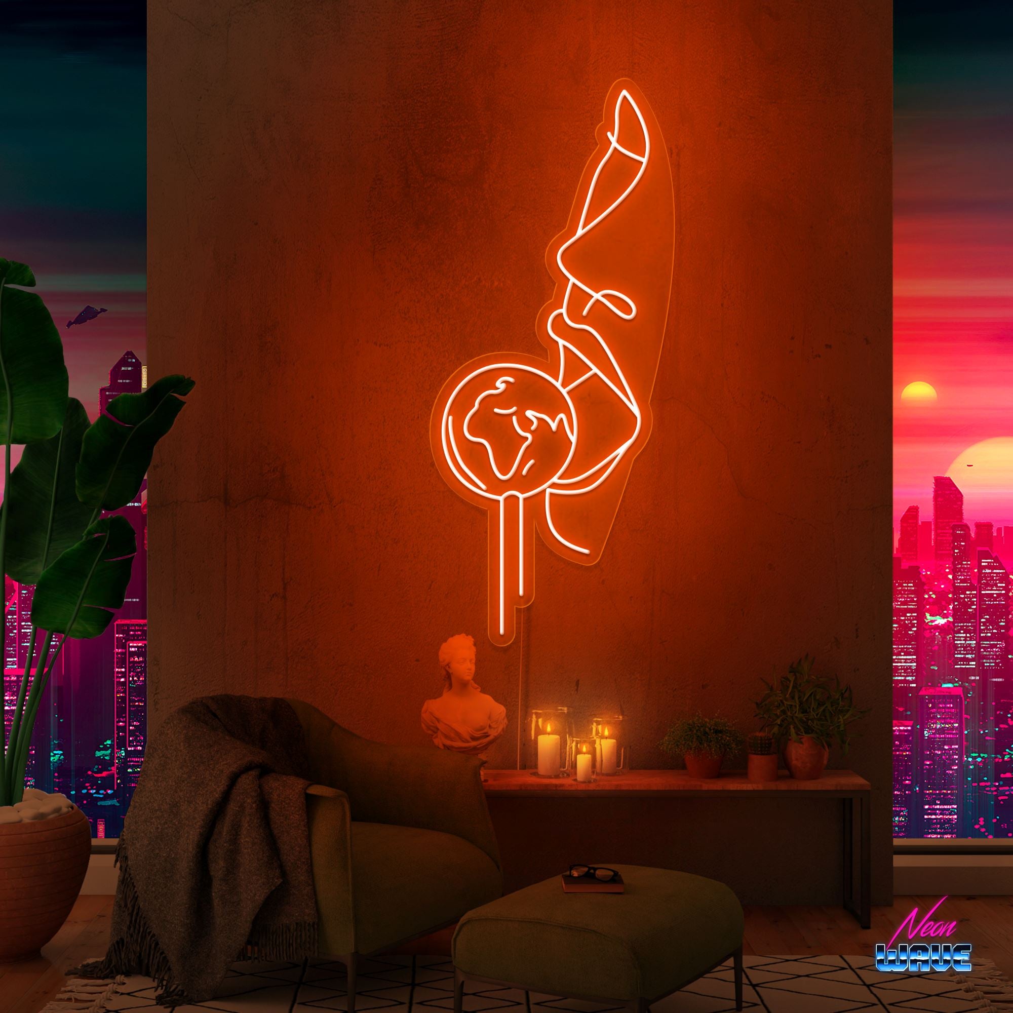 Earth Lollipop Neon Sign Neonwave.ch 75cm Orange 