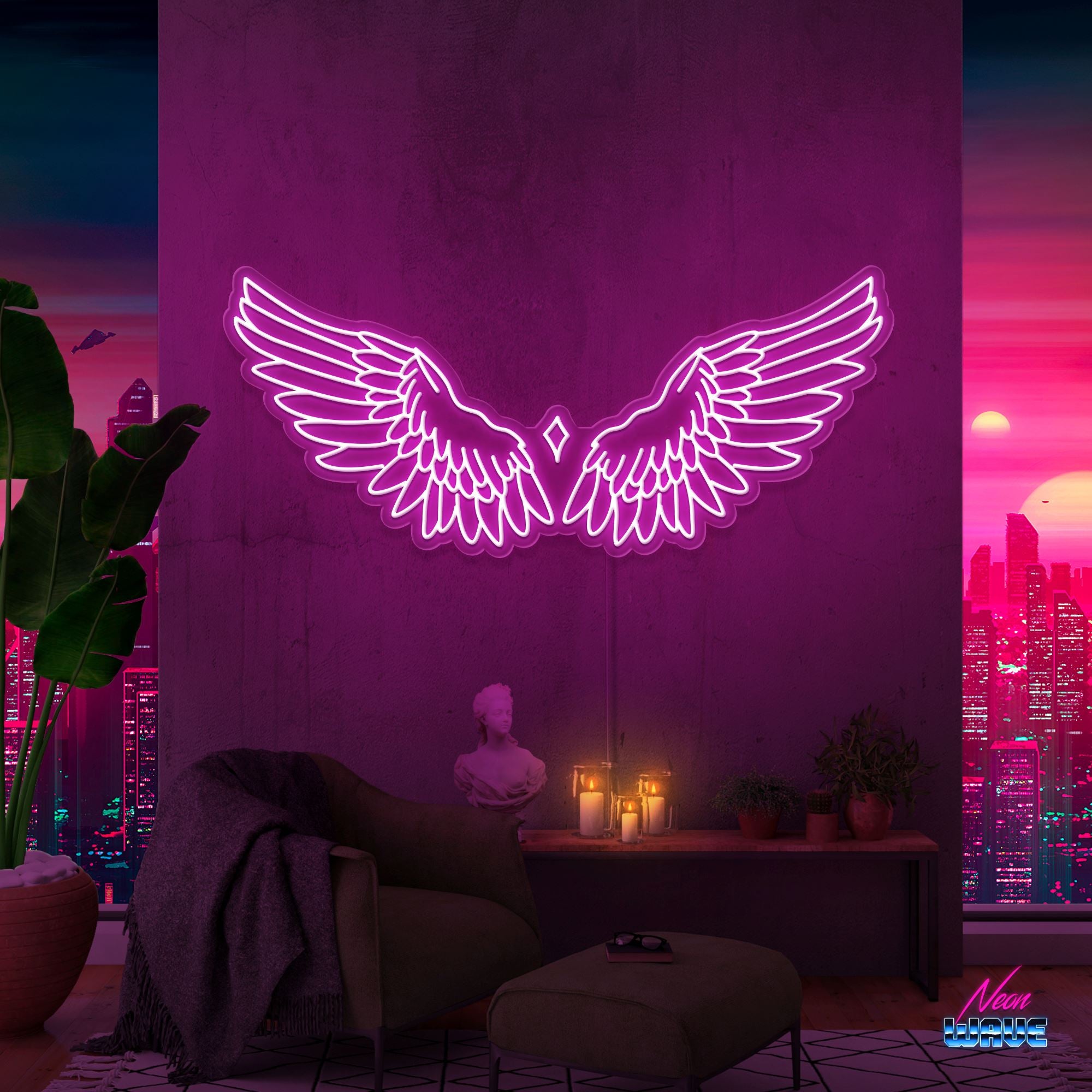 Wings Neon Sign Neonwave.ch 100 cm Pink 