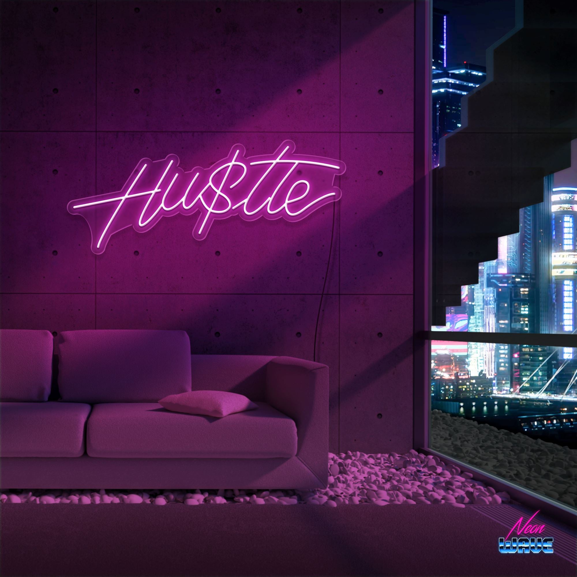 HUSTLE IS REAL Neon Sign Neonwave.ch 50cm Pink 