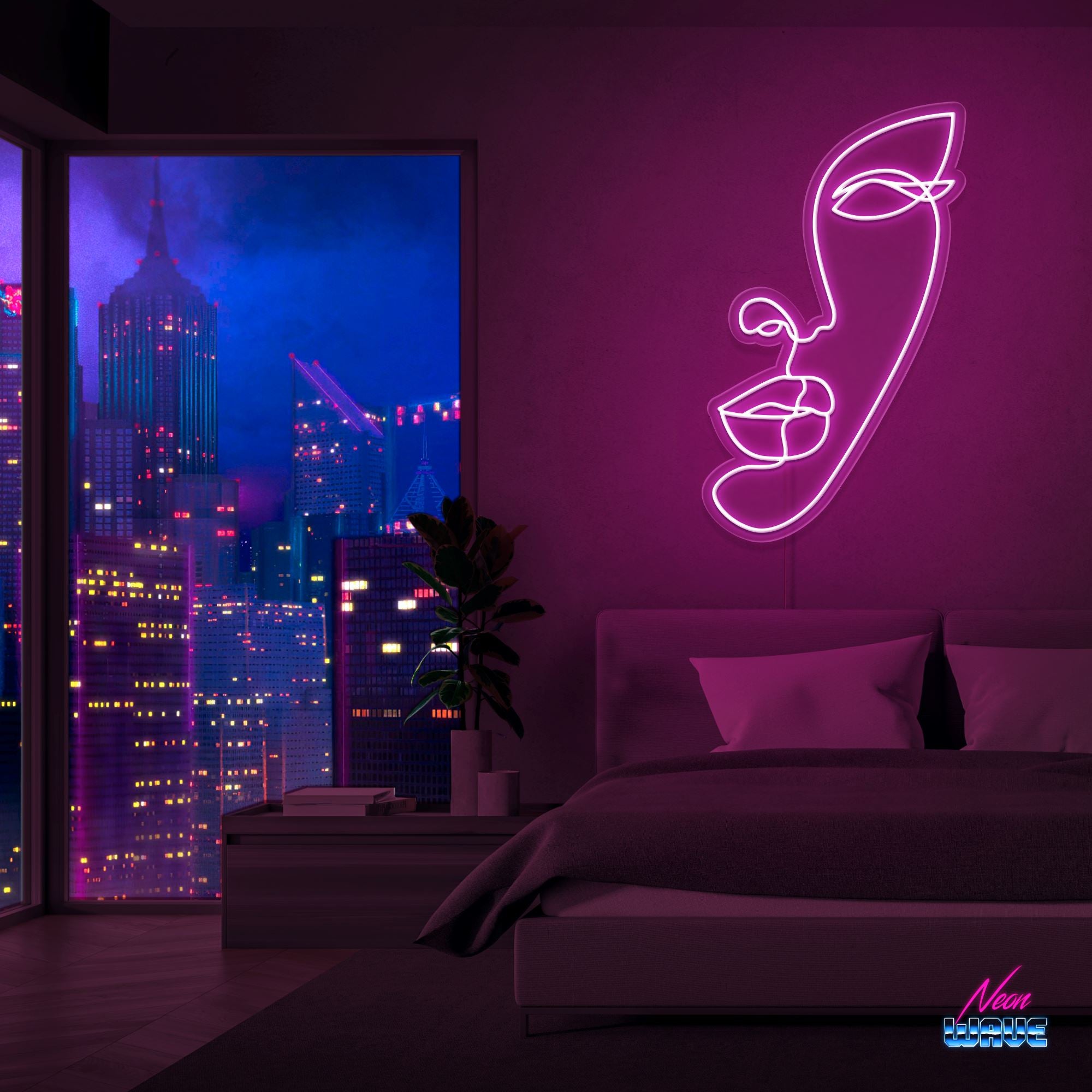 Half face Silhouette Neon Sign Neonwave.ch 75 cm Pink 