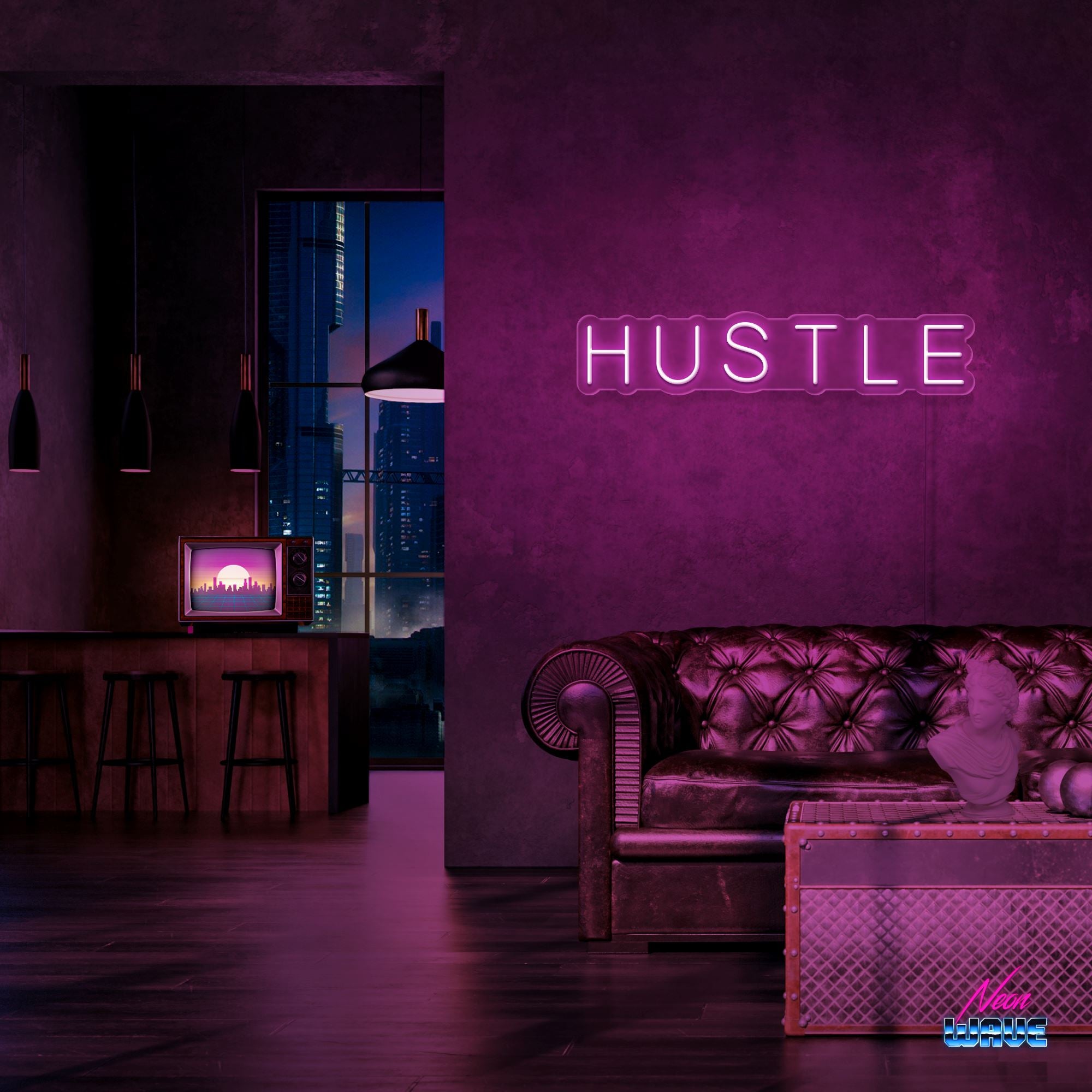 Hustle Neon Sign Neonwave.ch 50cm Pink 