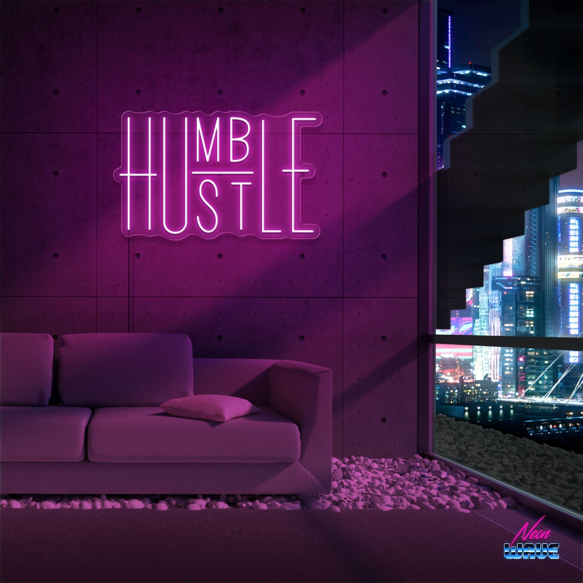 HUMBLE - HUSTLE Neon Sign Neonwave.ch 50cm Pink 