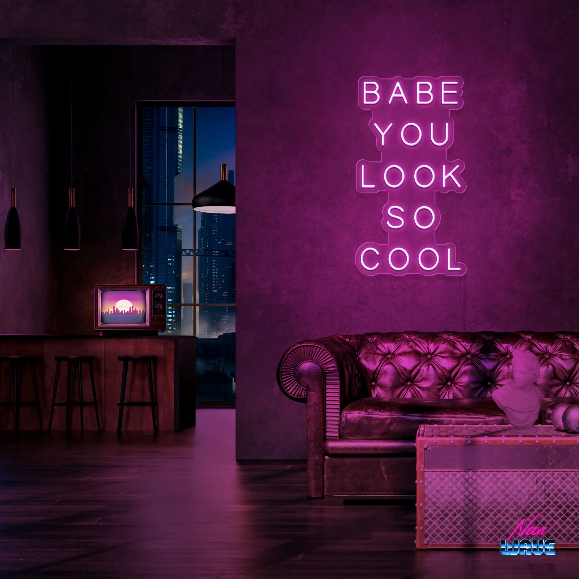 Babe You Look So Cool Neon Sign Neonwave.ch 50cm Pink 