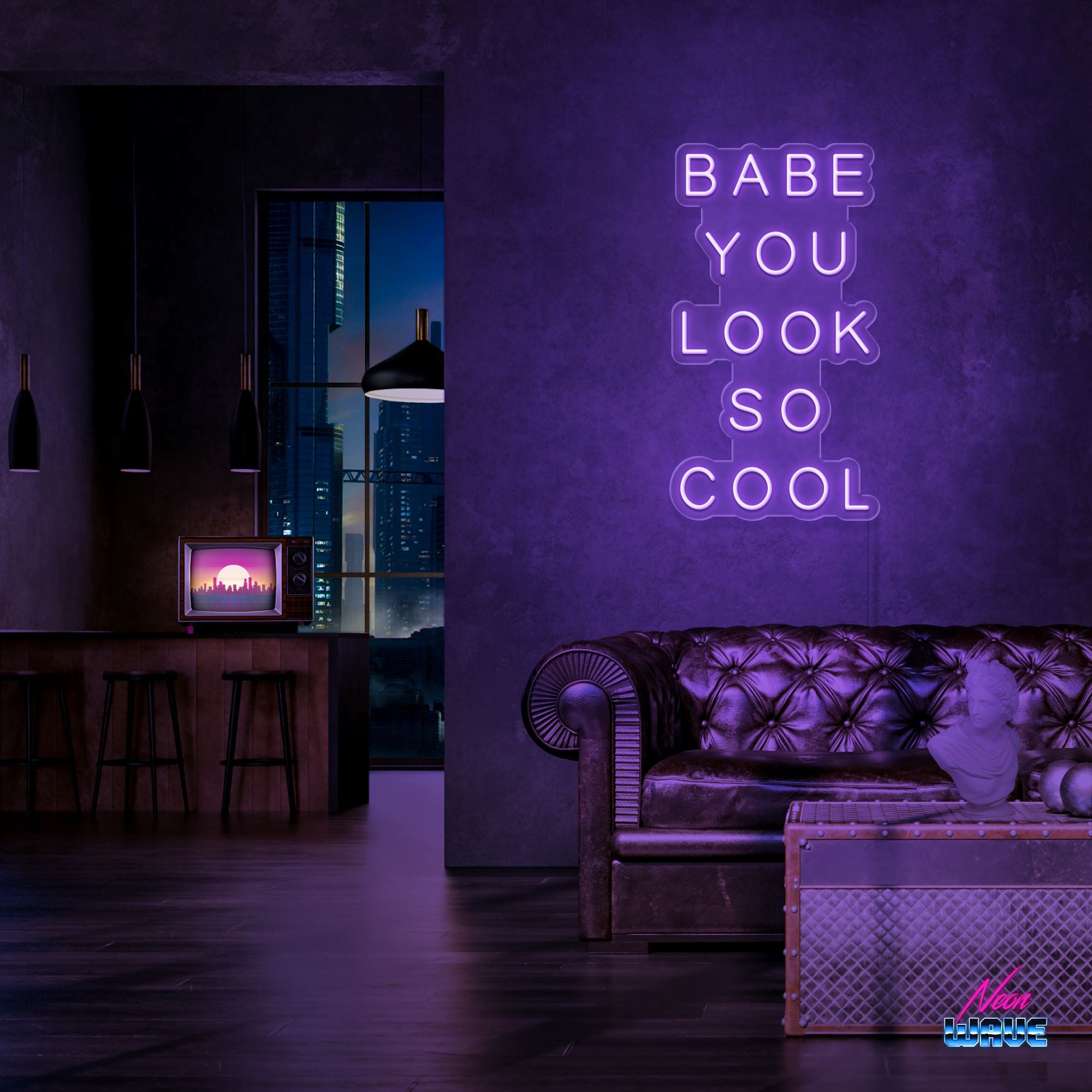 Babe You Look So Cool Neon Sign Neonwave.ch 50cm Lila 