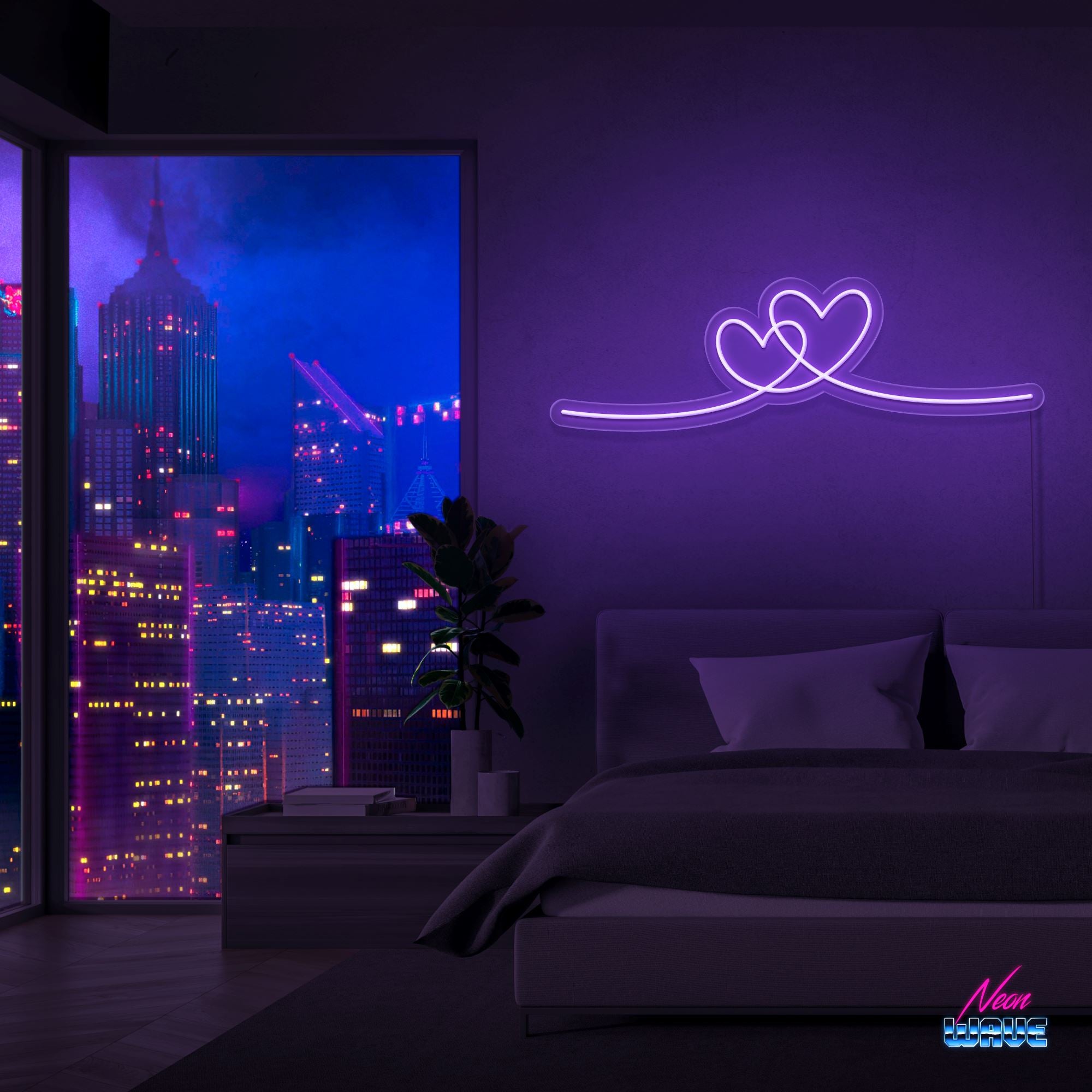 CONNECTED HEARTS Neon Sign Neonwave.ch 75cm Lila 