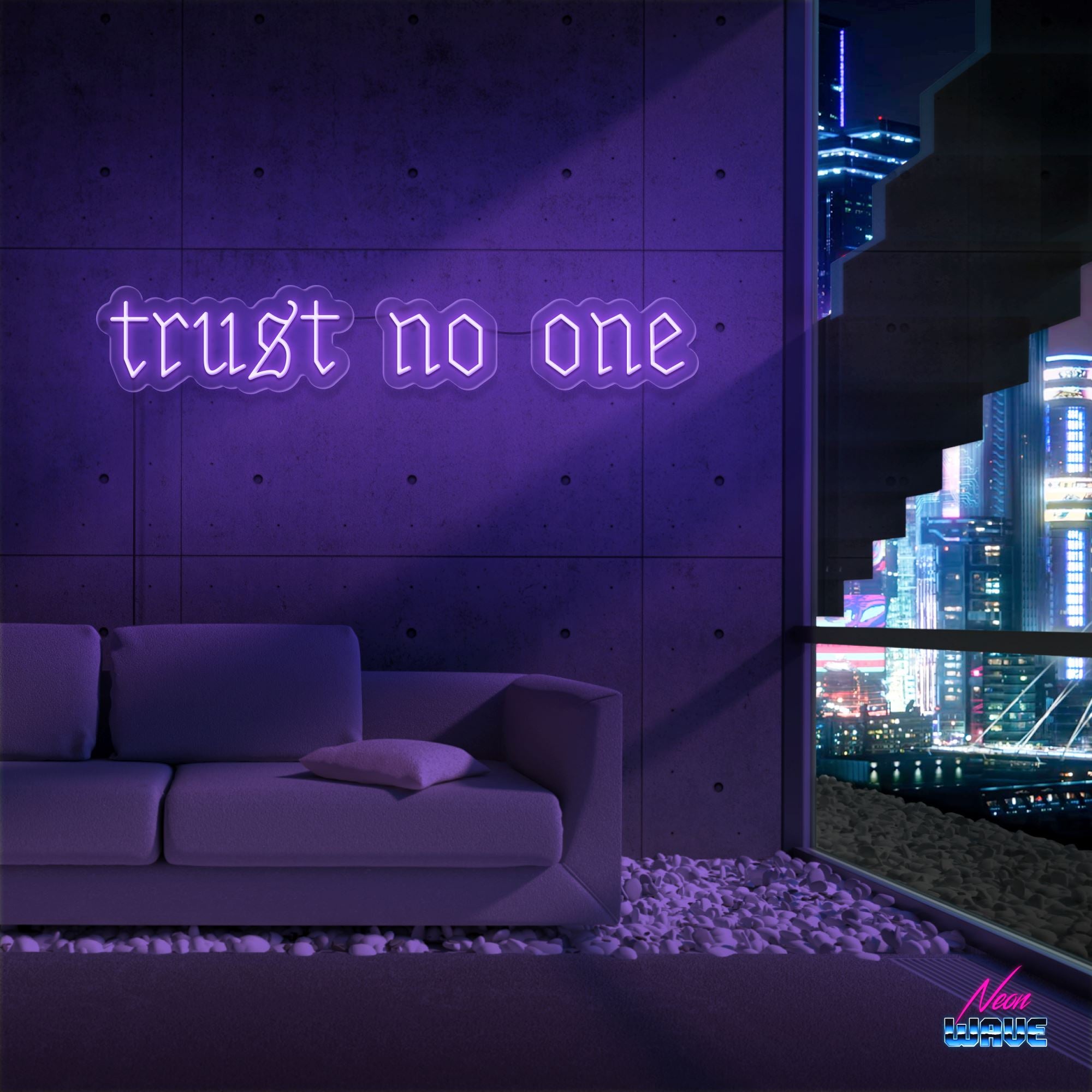 trust no one Neon Sign Neonwave.ch 50cm Lila 