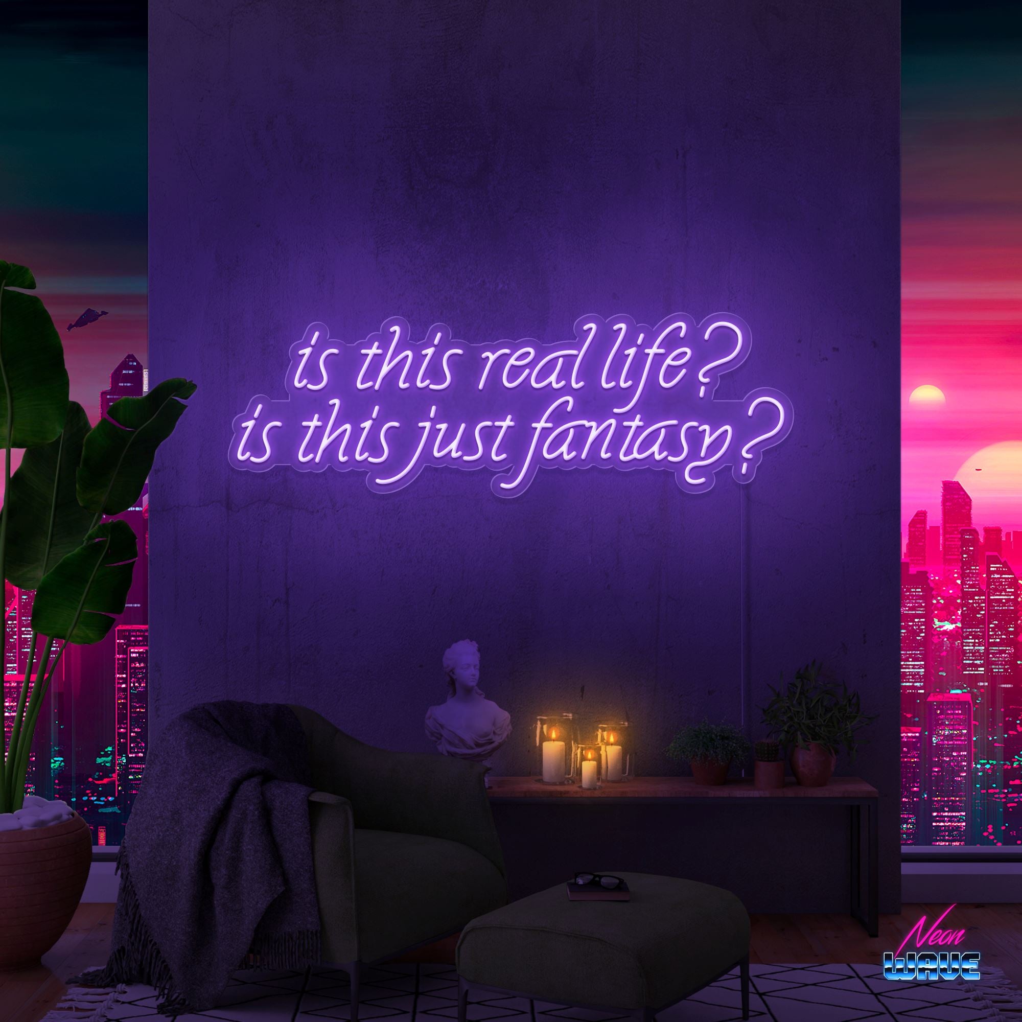 is this real life? is this just fantasy? Neon Sign NEON WAVE 80cm Lila 