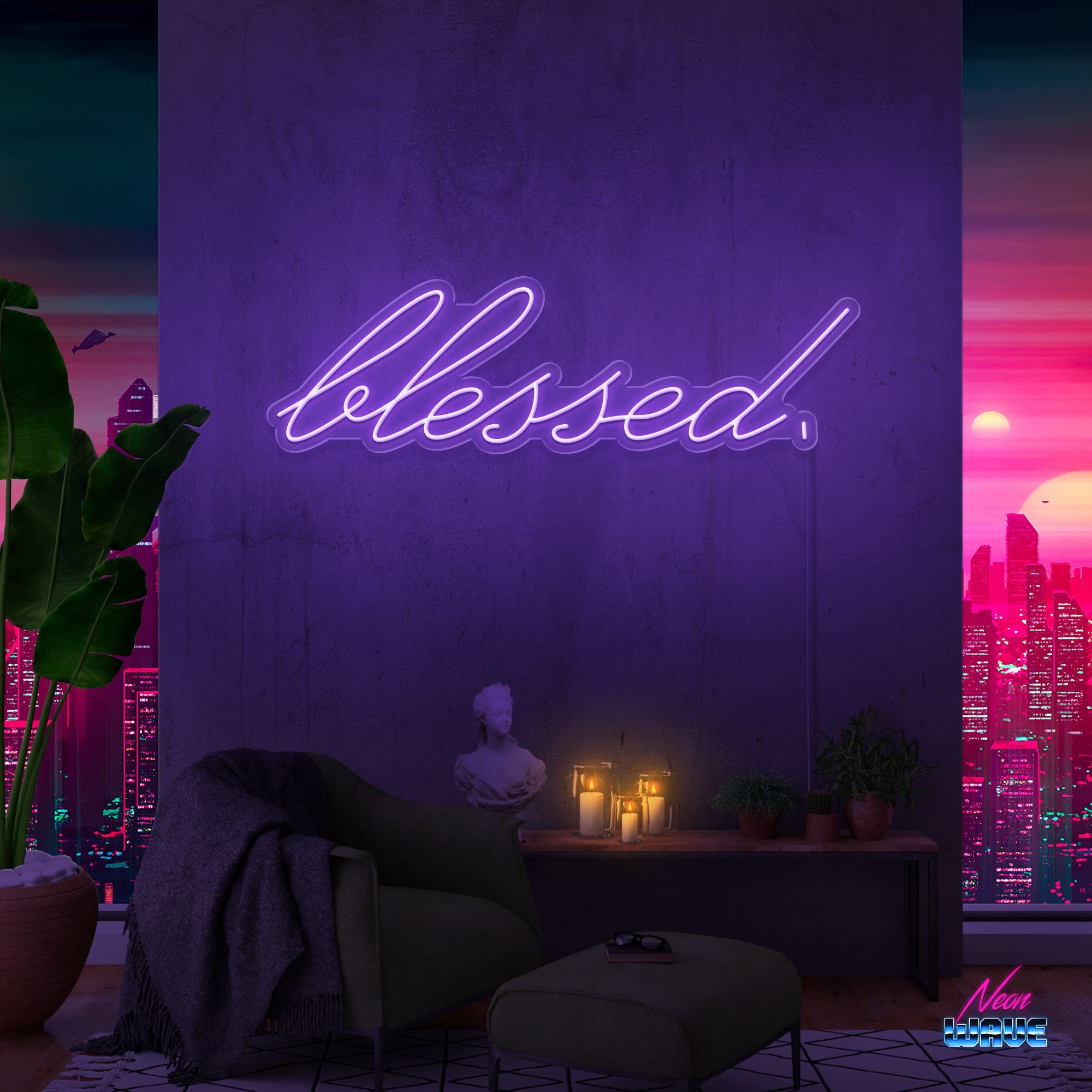 Blessed. Neon Sign Neonwave.ch 75 cm Lila 
