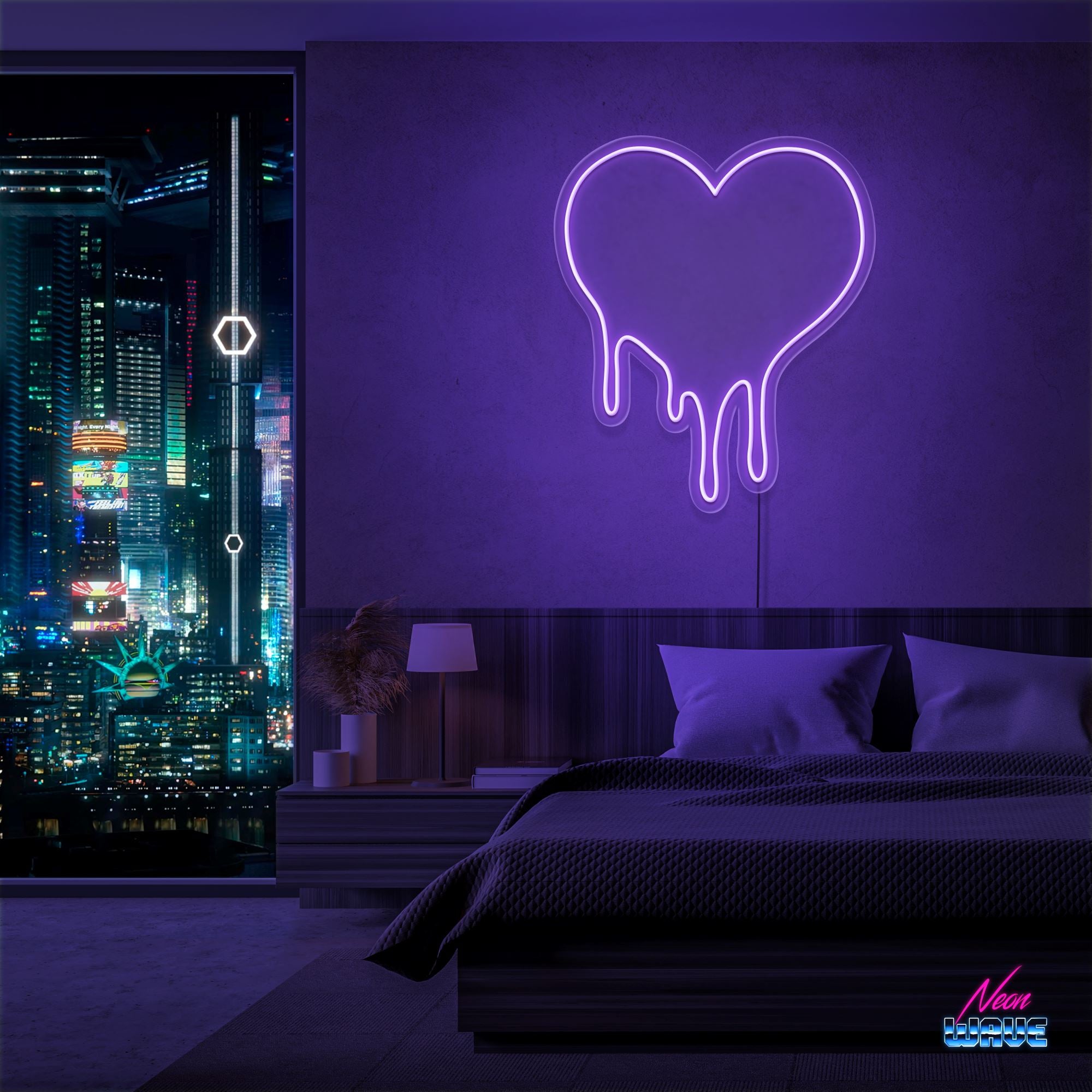 DRIPPING HEART ♡ Neon Sign Neonwave.ch 50cm Lila 
