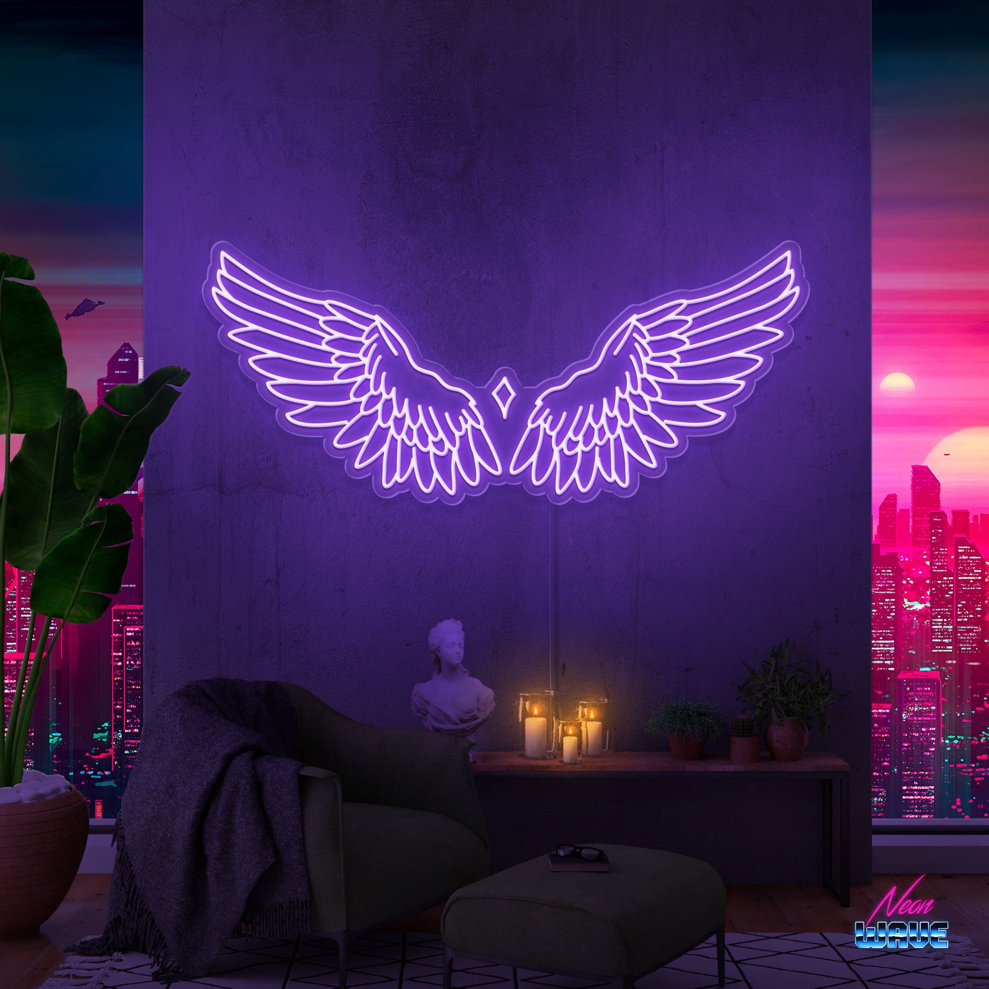 Wings Neon Sign Neonwave.ch 100 cm Lila 