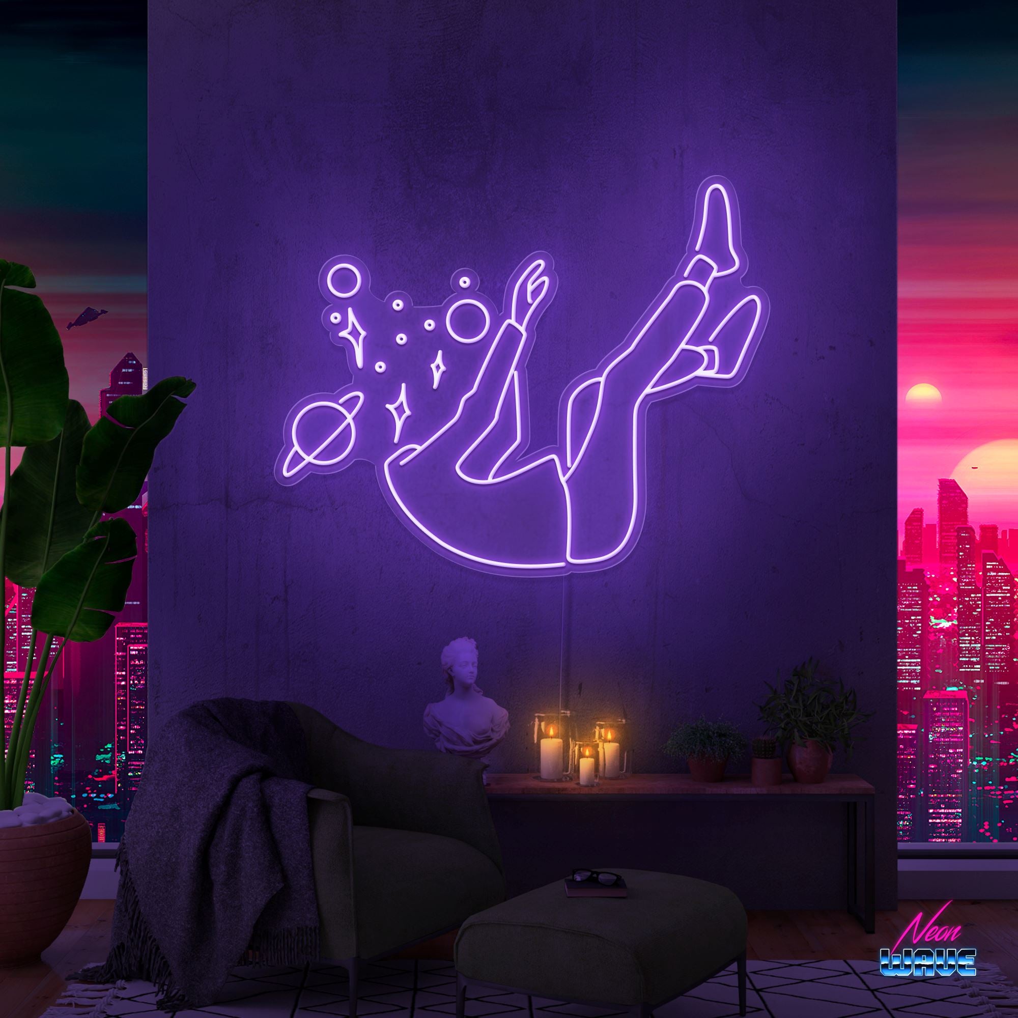 Falling into Space Neon Sign Neonwave.ch 75cm Lila 