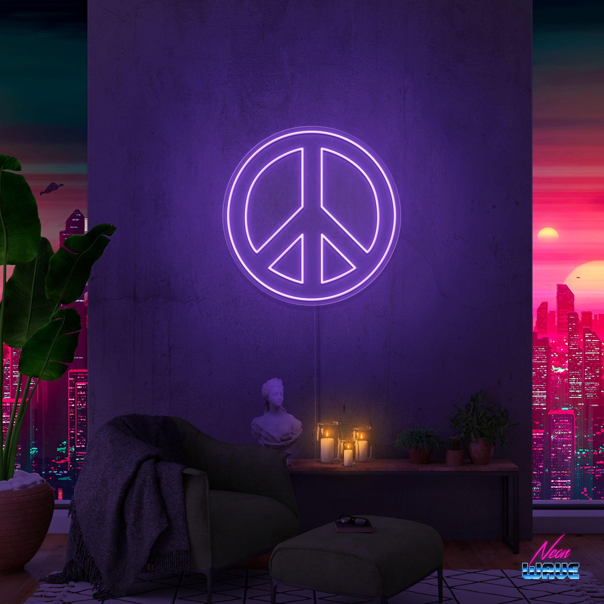 Peace Neon Sign Neonwave.ch 50 cm Lila 