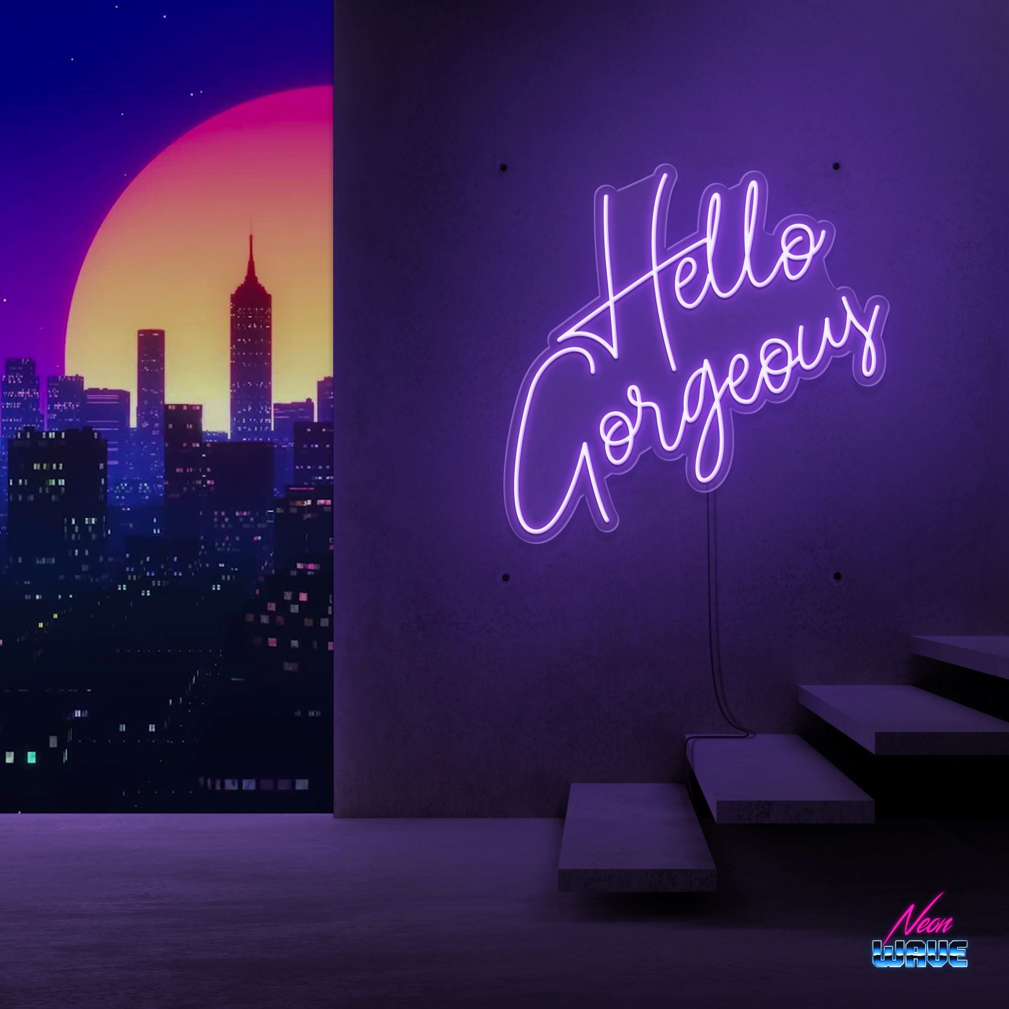 HELLO GORGEOUS Neon Sign Neonwave.ch 75cm Lila 