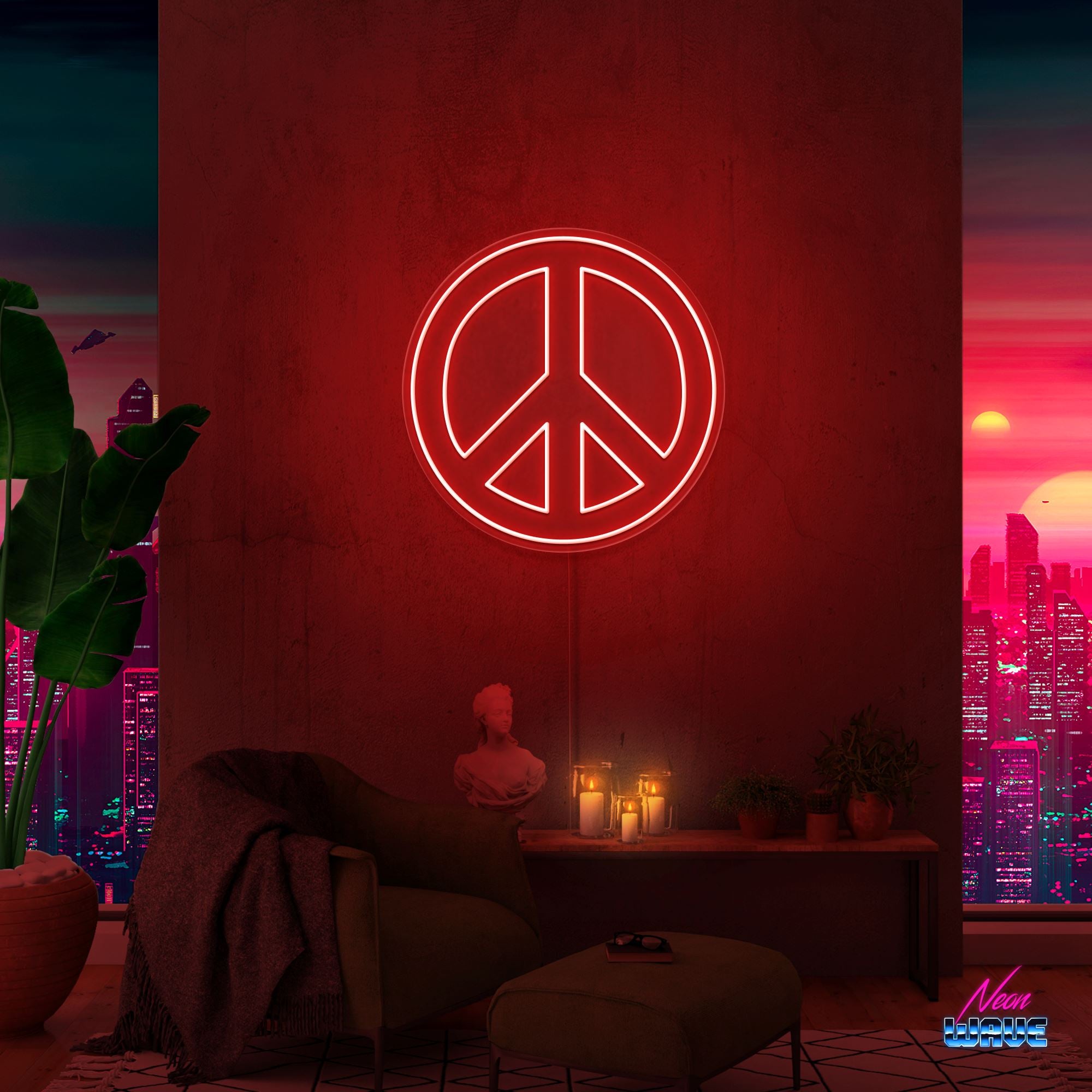 Peace Neon Sign Neonwave.ch 50 cm Rot 