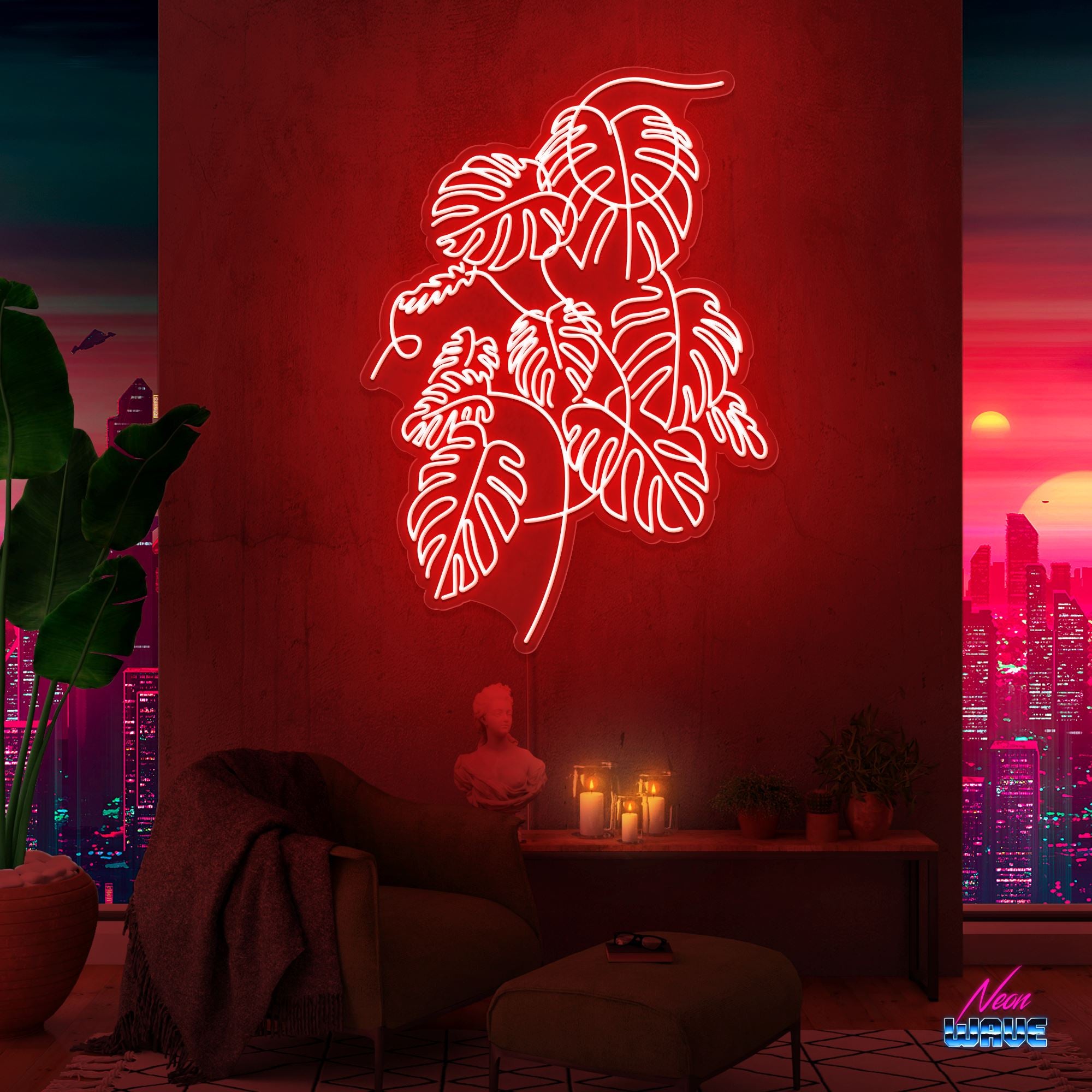 Monstera (150cm) Neon Sign Neonwave.ch Rot 